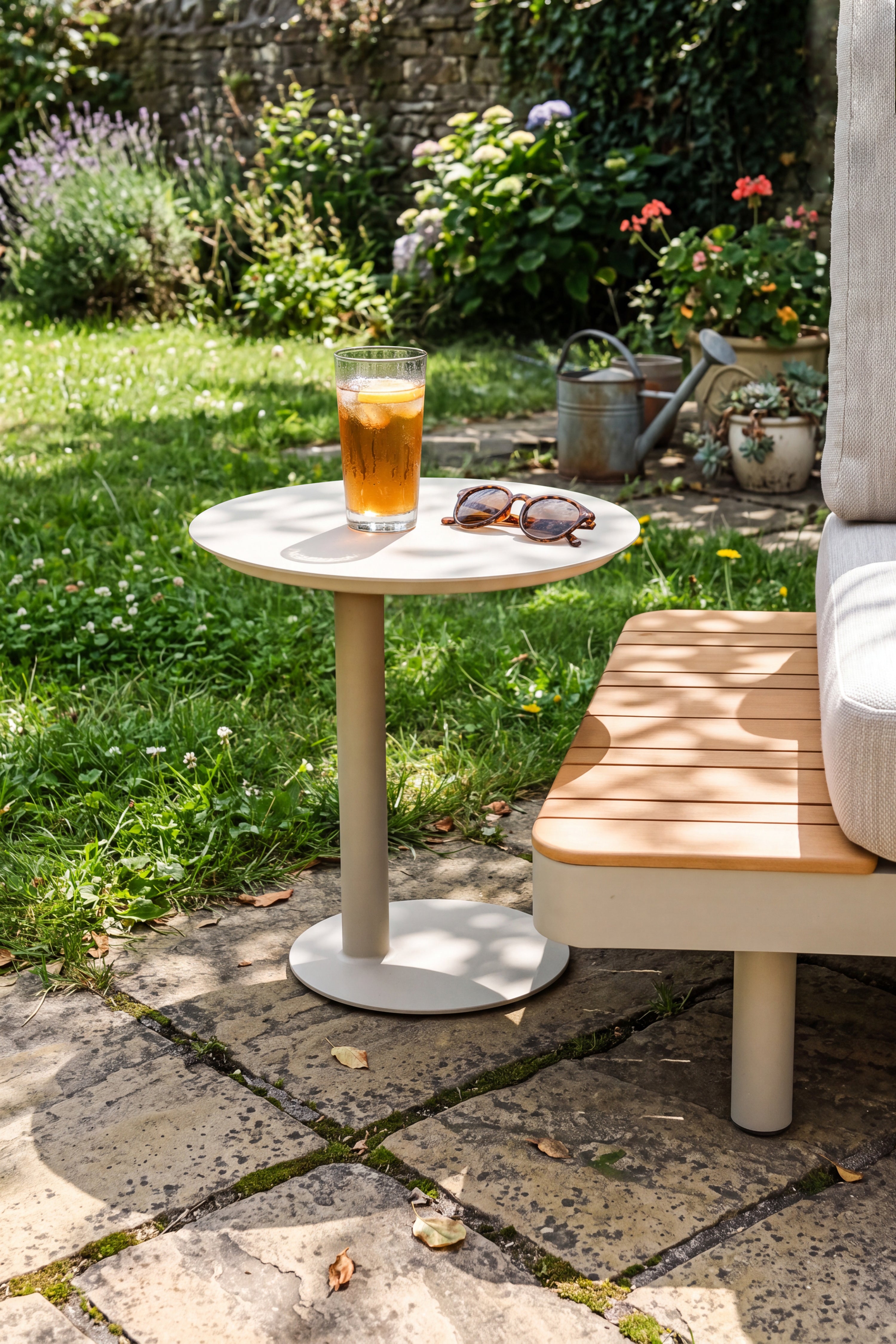 Trädgårdsvardagsrum med 2 soffor och 3 sidobord, Arya, Beige och teak - gallery 7