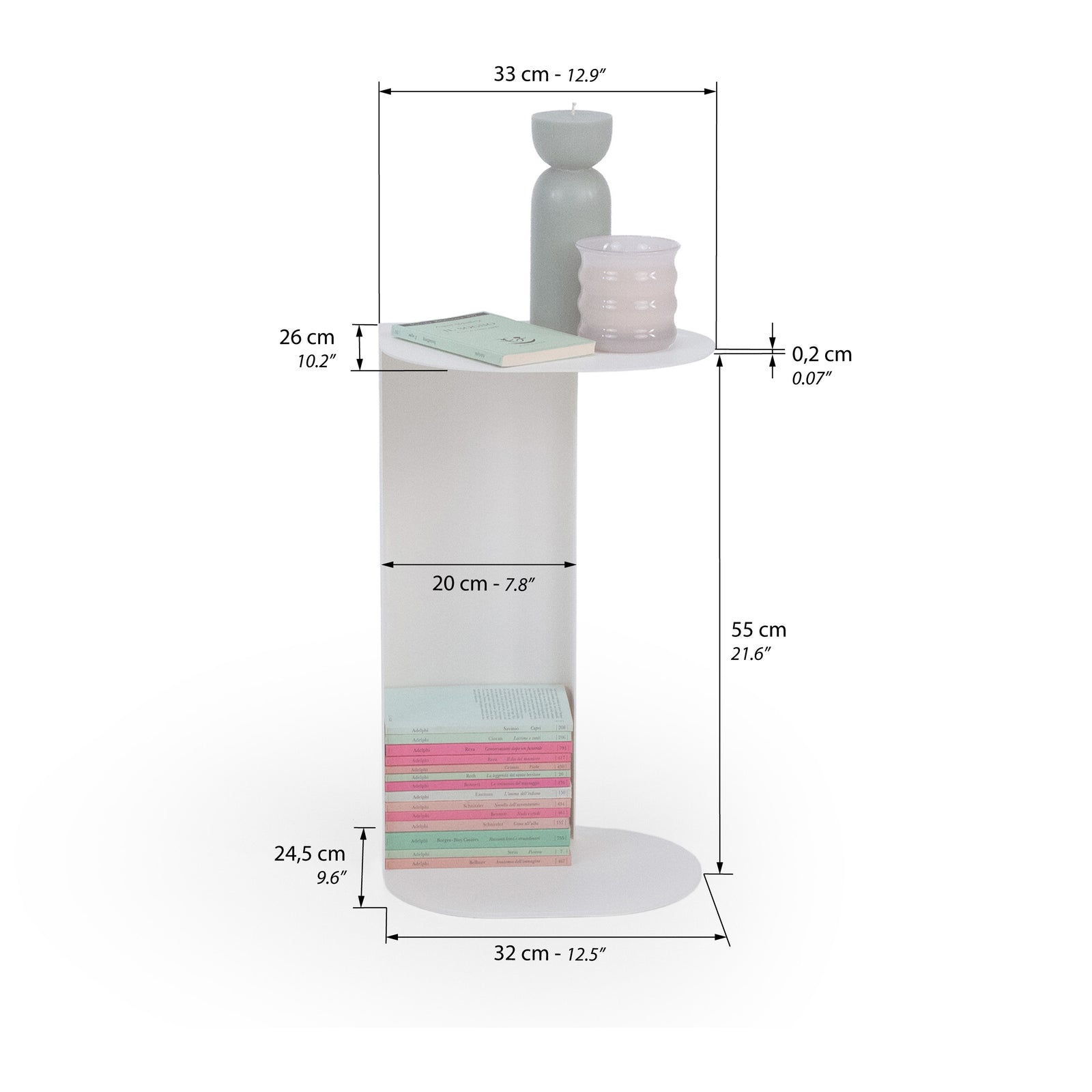 Camilla Metal Side Table, 31x24x55 cm, White - Immagine tecnica 1