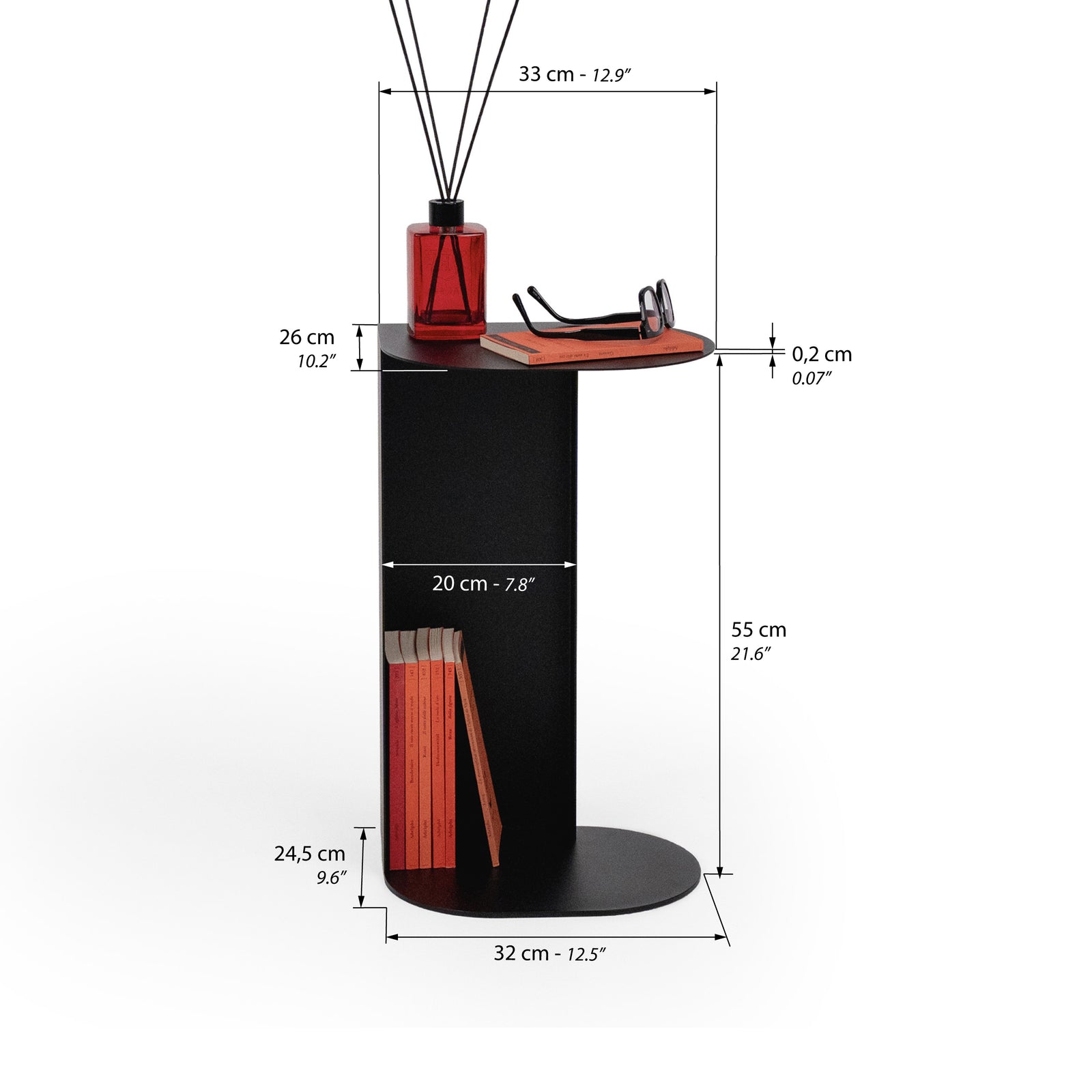 Camilla Metal Side Table, 31x24x55 cm, Black - Immagine tecnica 1