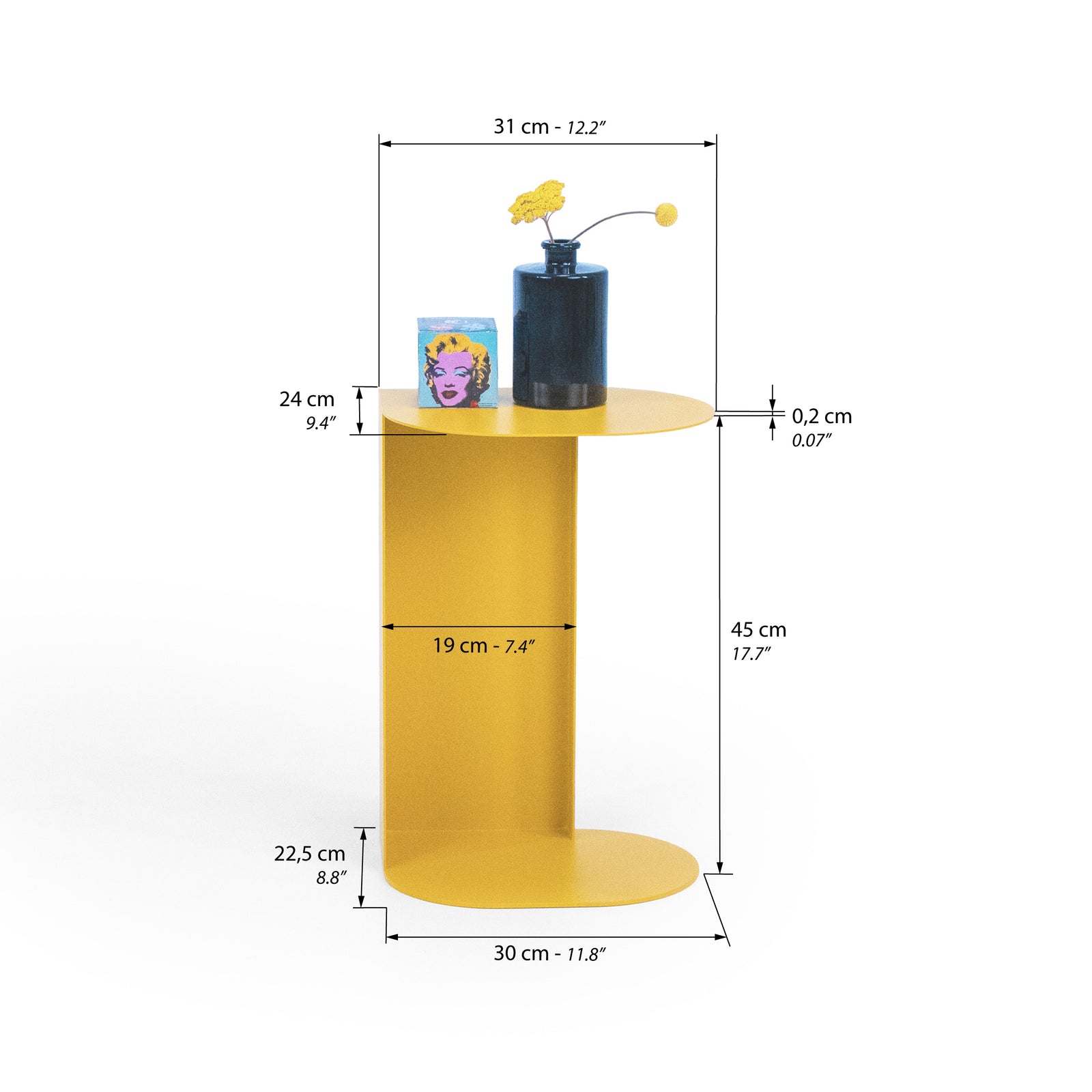 Camilla Metal Side Table, 31x24x45 cm, Mustard Yellow - Immagine tecnica 1