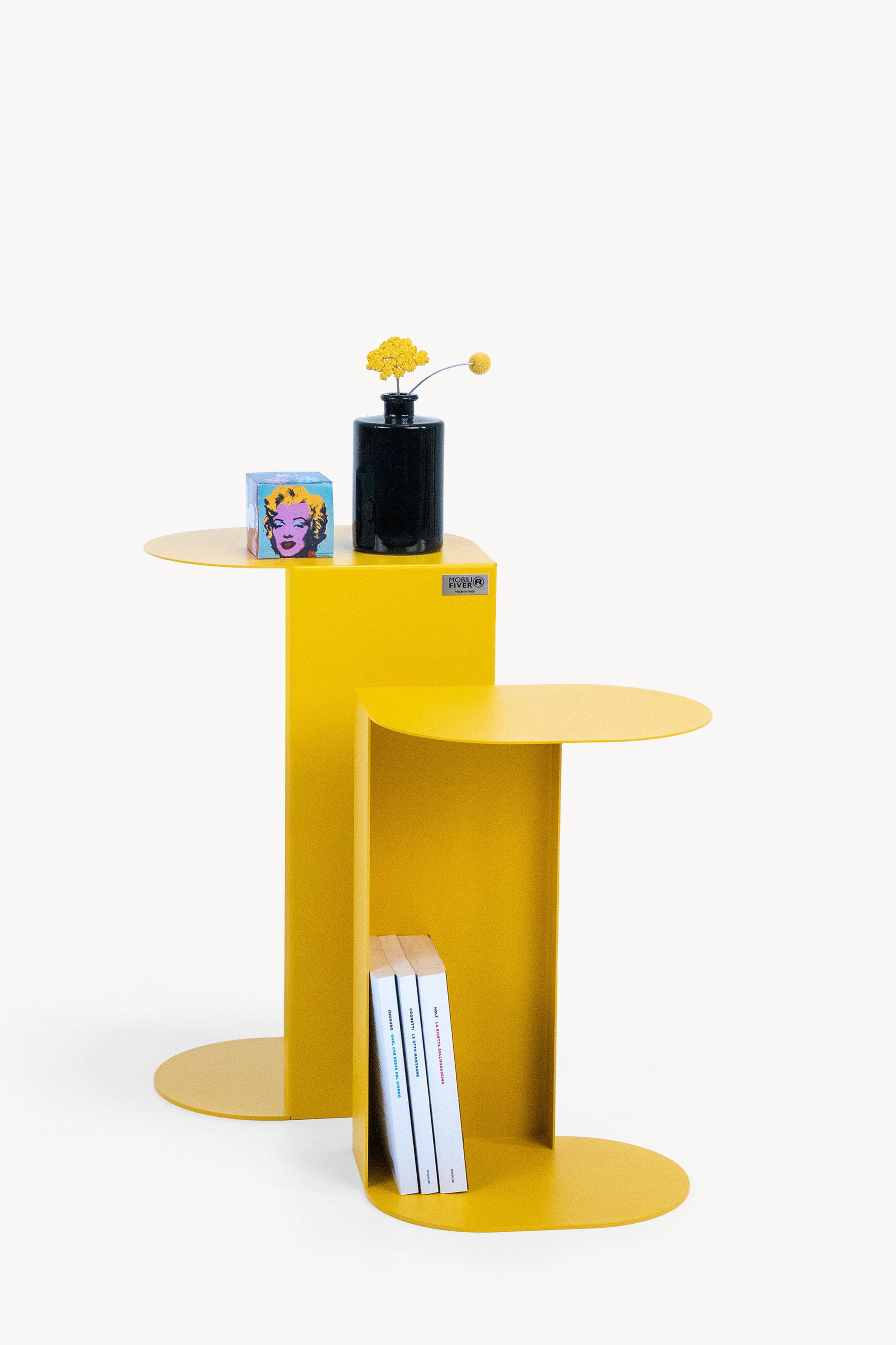 Set van 2 Camilla metalen bijzettafels, h45 en h55, Mosterdgeel - Hoofdafbeelding
