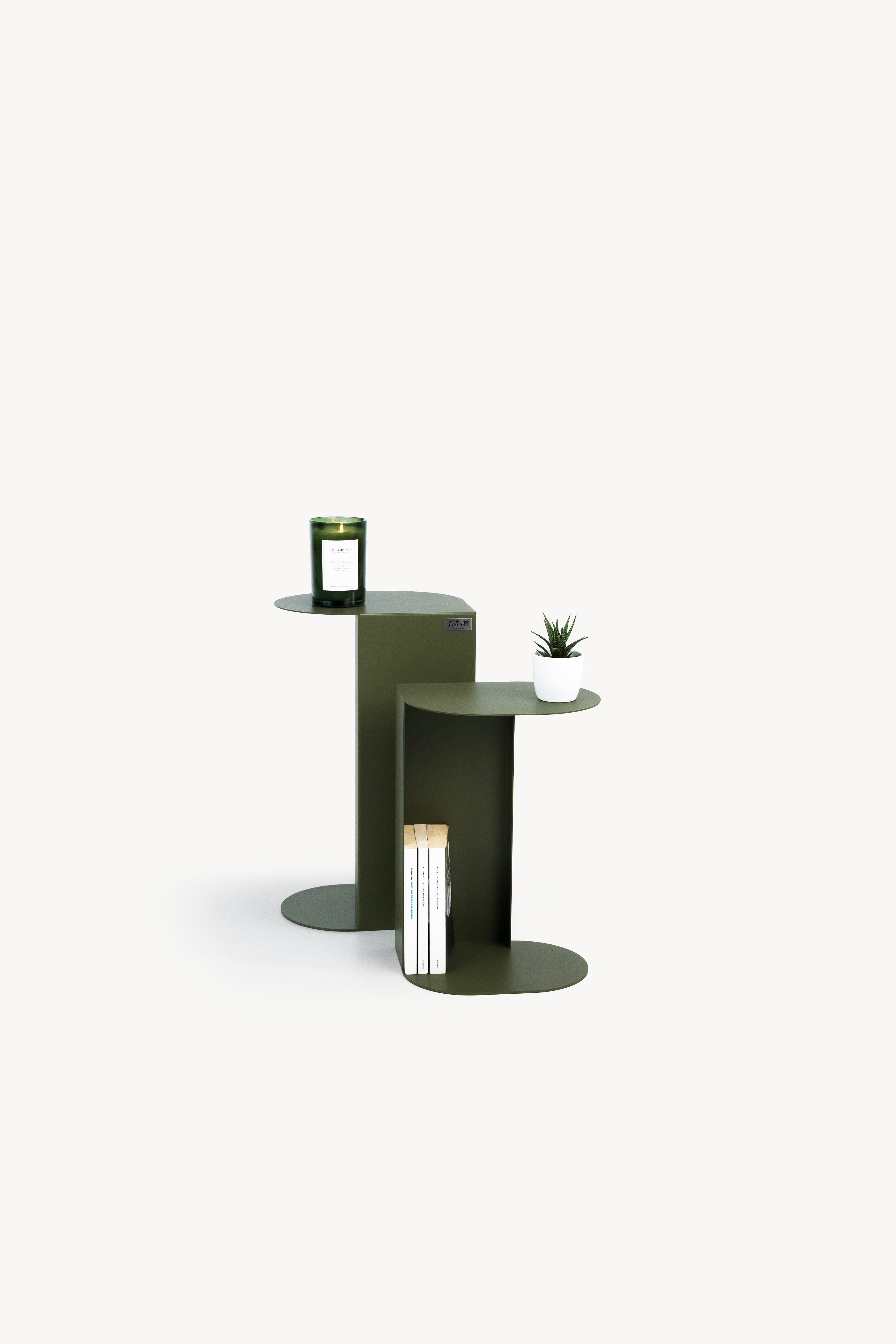Set van 2 Camilla metalen bijzettafels, h45 en h55, Olijfgroen - Detailafbeelding 1
