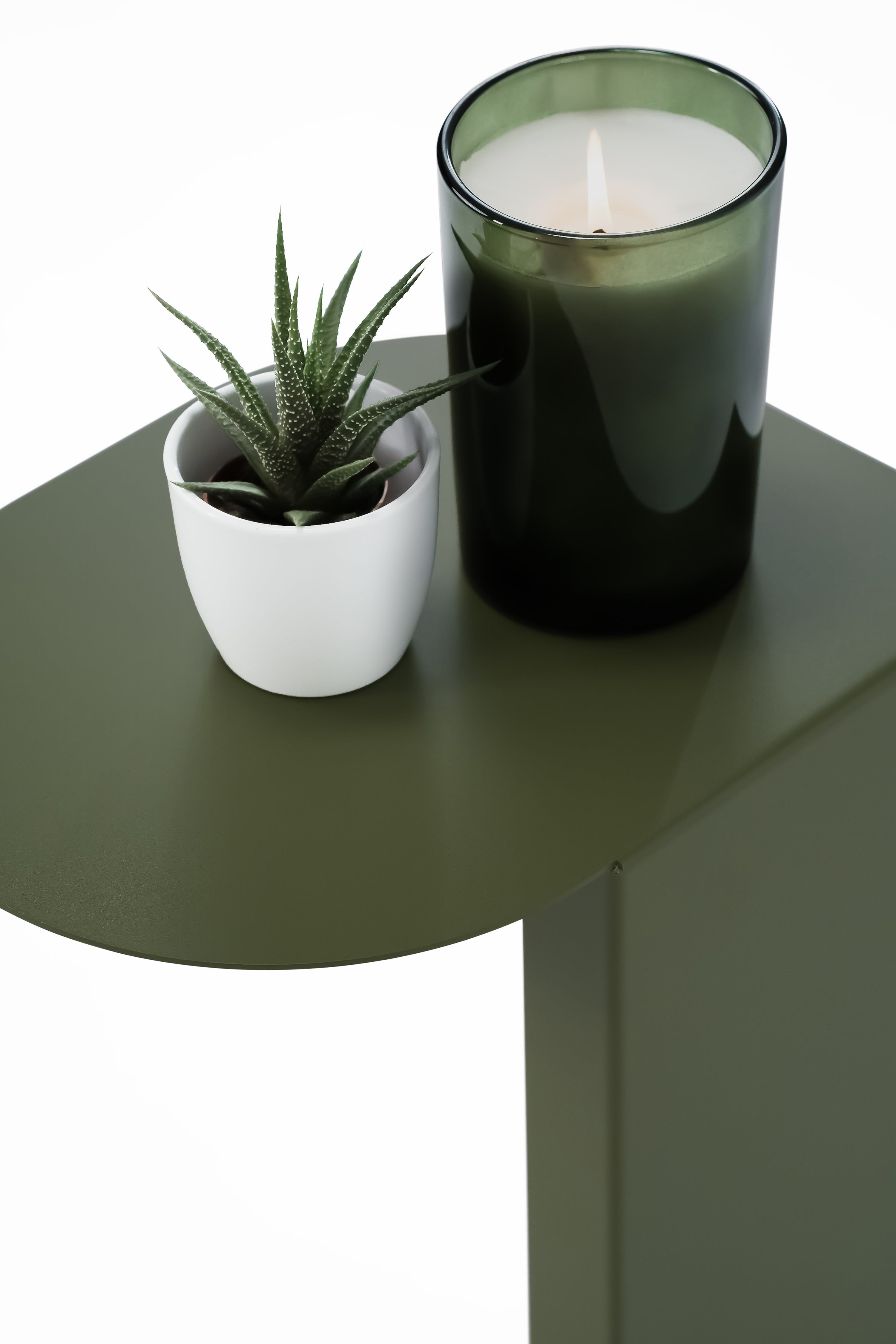 Coppia di tavolini in metallo Camilla, h45 e h55, Verde oliva - Immagine dettaglio 1