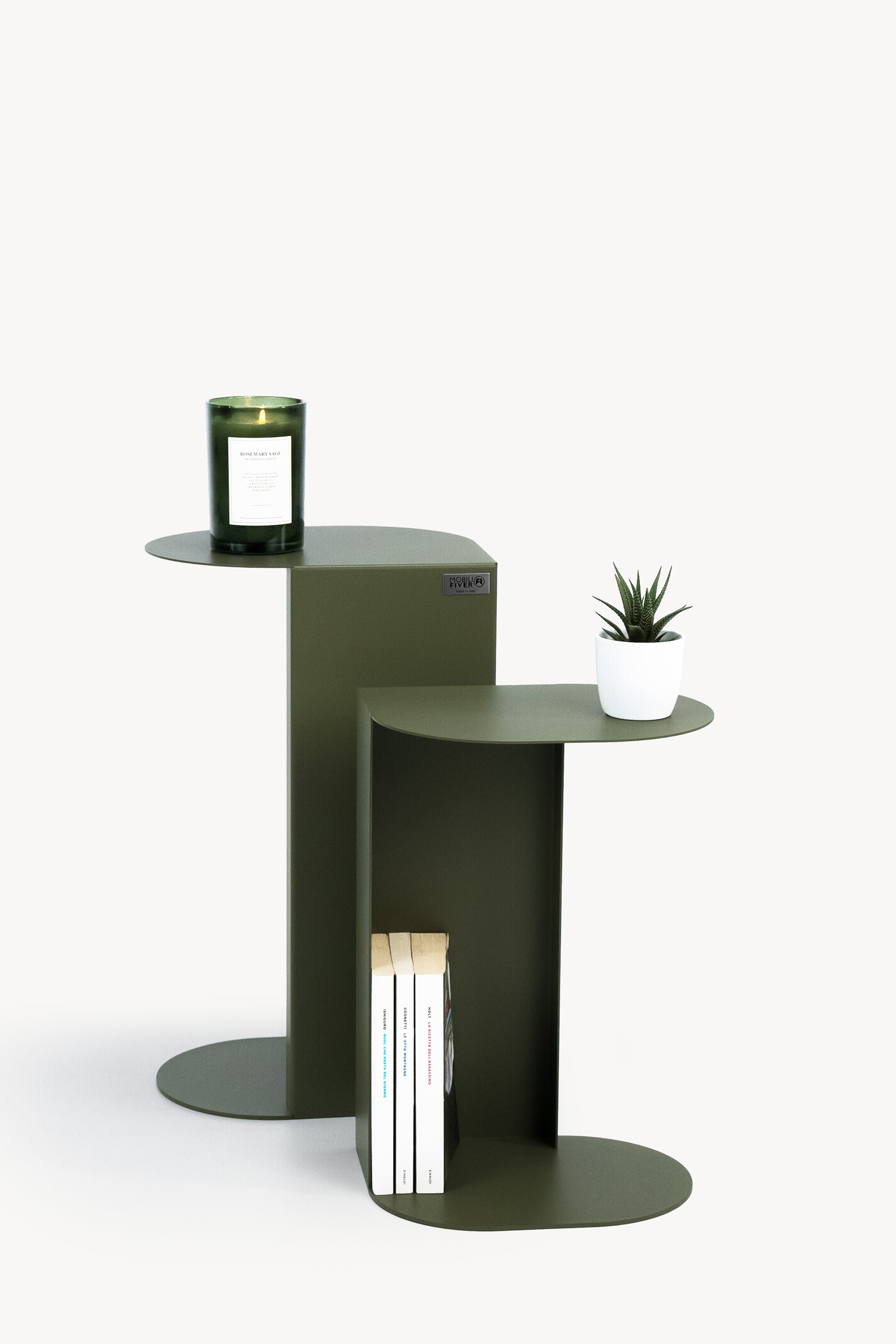 Coppia di tavolini in metallo Camilla, h45 e h55, Verde oliva - Immagine principale