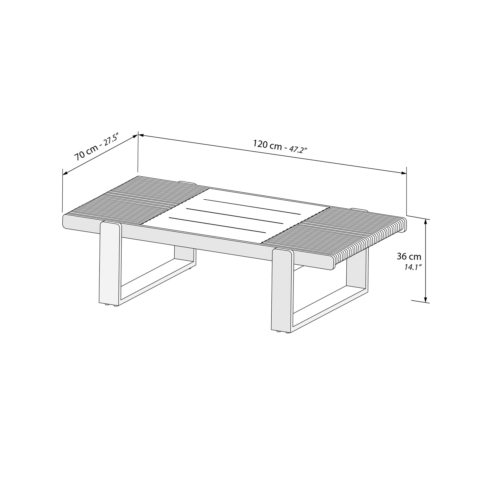 Nora rectangular garden table, 120x76x36 cm, Beige and teak wood - Immagine tecnica 1