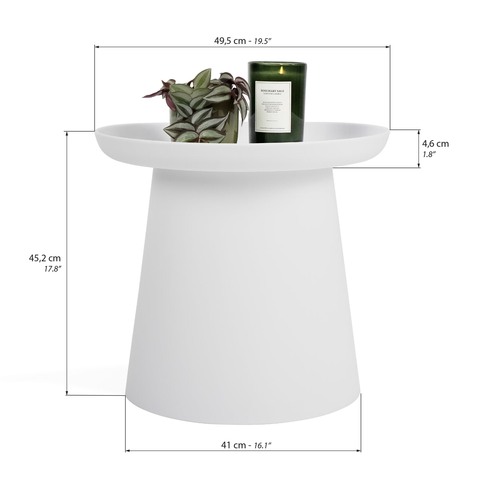 Tavolino rotondo Olivia, 50x50x46,5 cm, Bianco - Immagine tecnica 1