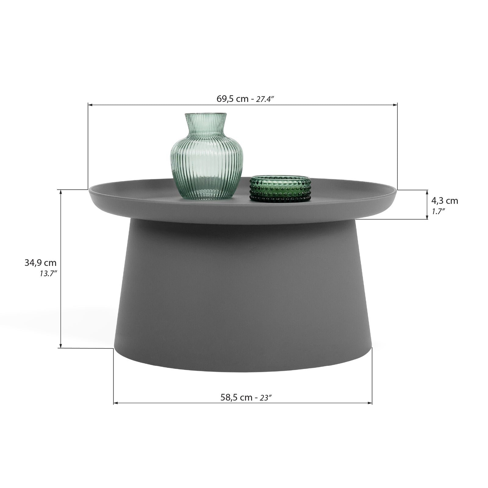 Round coffee table Olivia, 70x70x36 cm, Grey - Immagine tecnica 1
