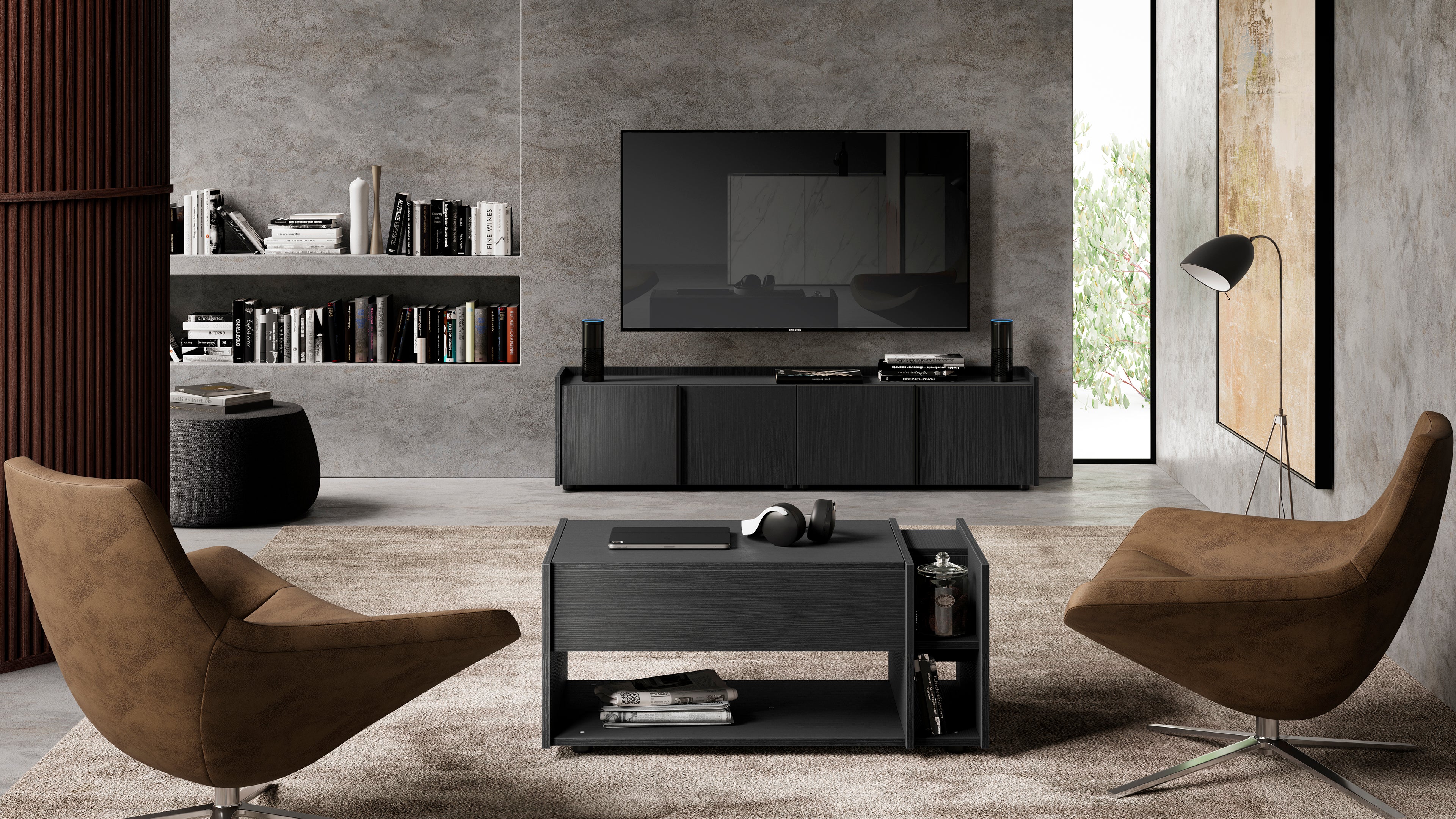 Table Basse Relevable Romina, Frêne Noir - Set image 1