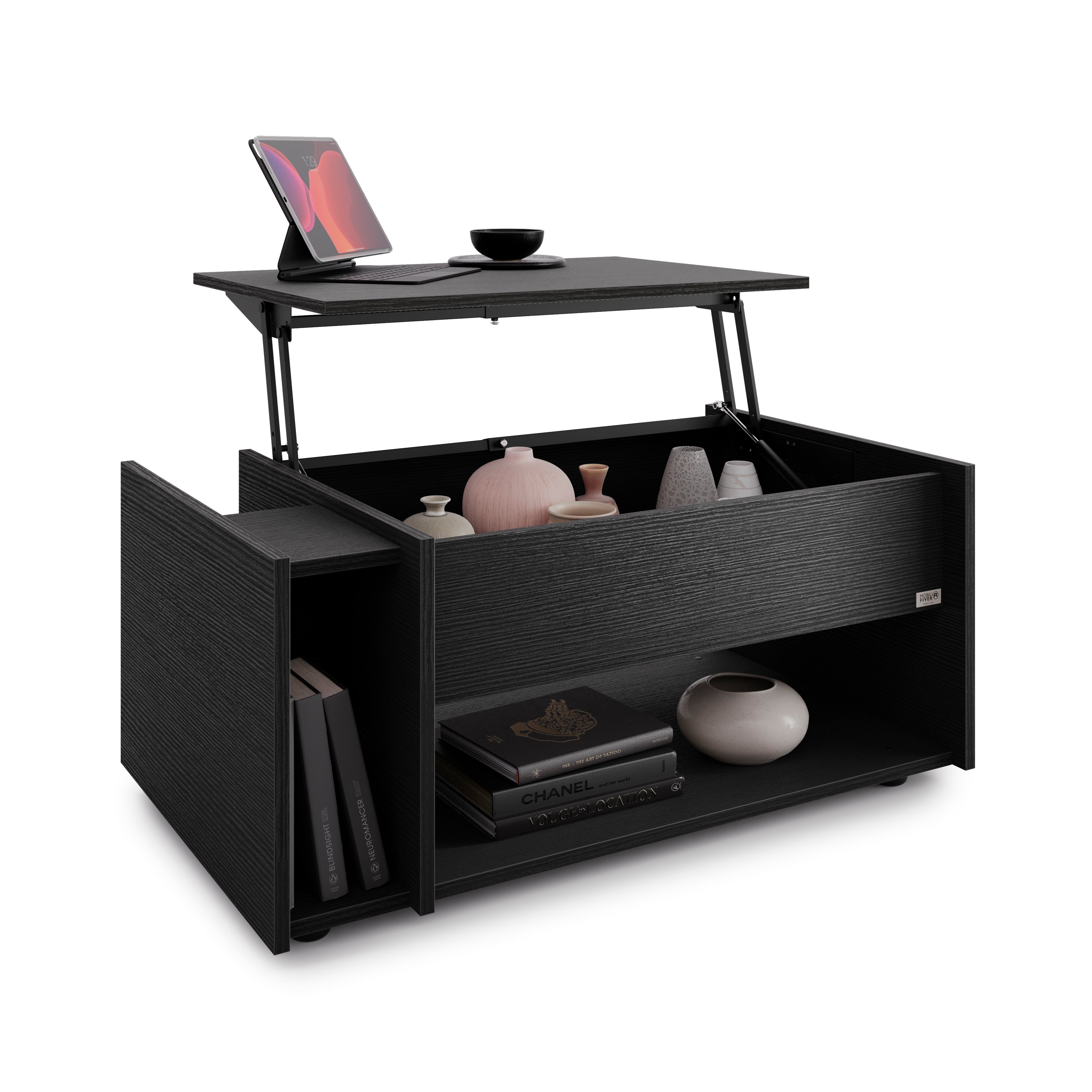 Mesa de Centro Elevable Romina, Fresno Negro