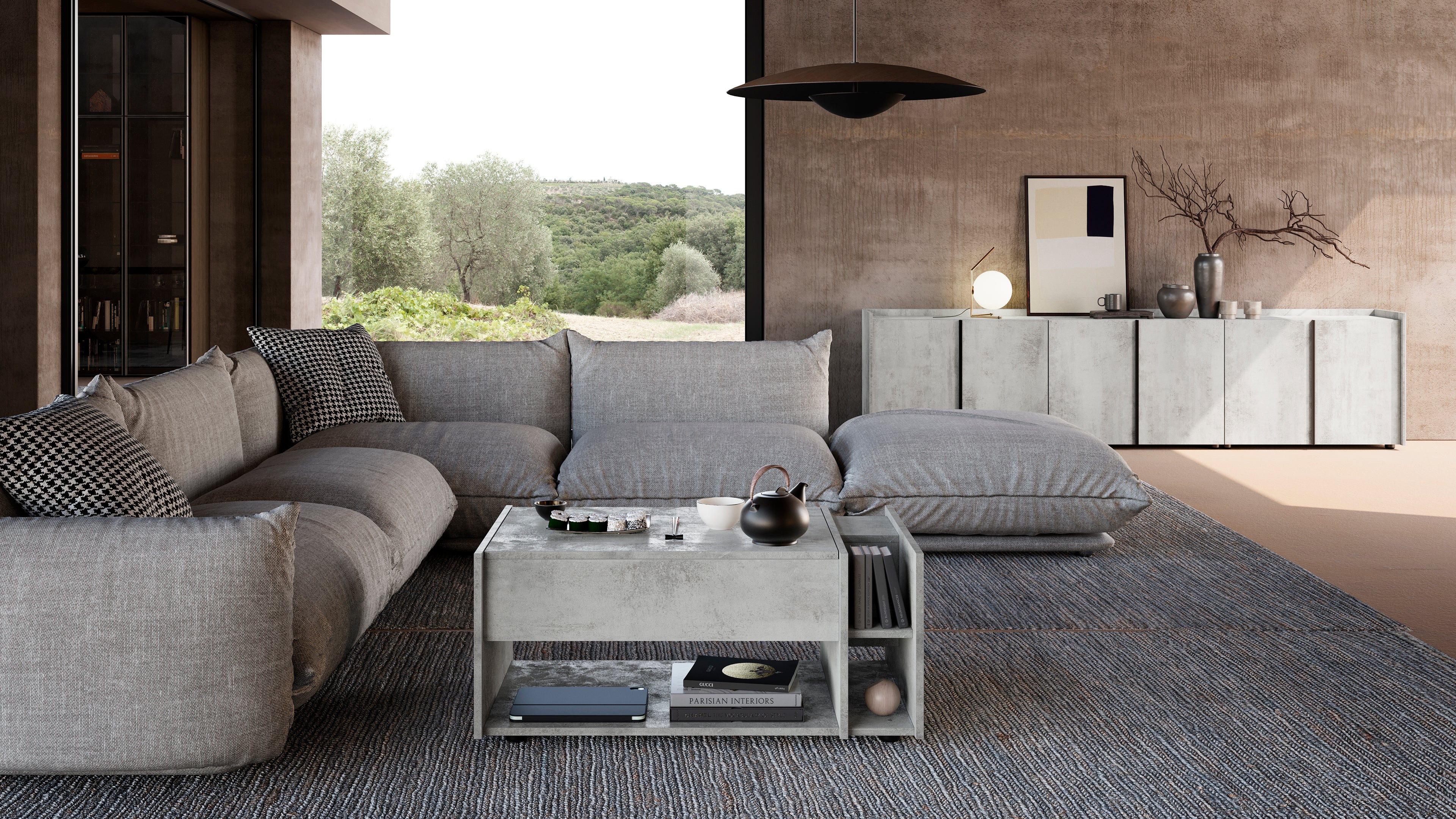 Romina Low Sideboard (36.85x14.17x27.55 in), 2 Doors, Concrete Grey - Set image 2