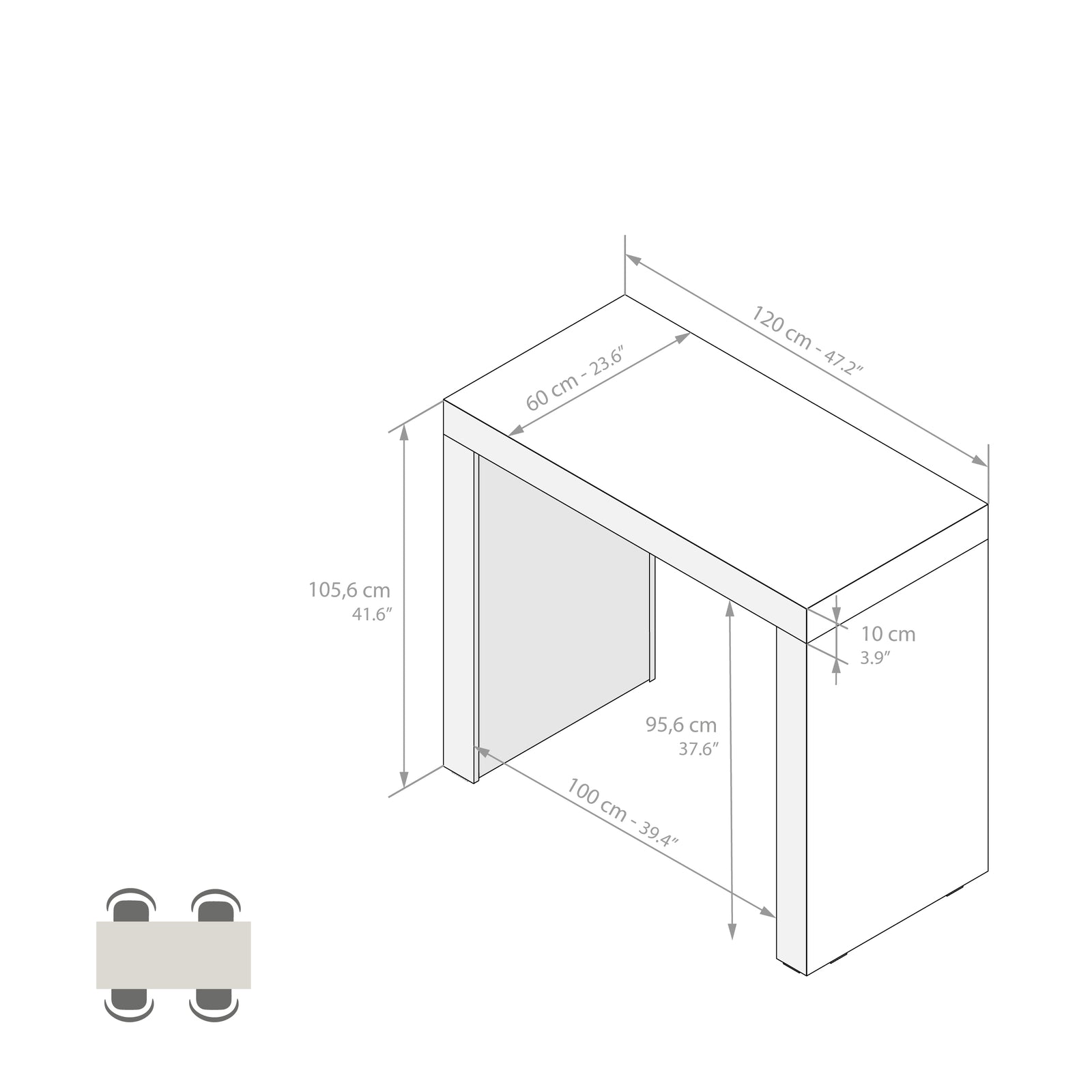 Table Haute Evolution 120x60, Gris Béton - Immagine tecnica 1
