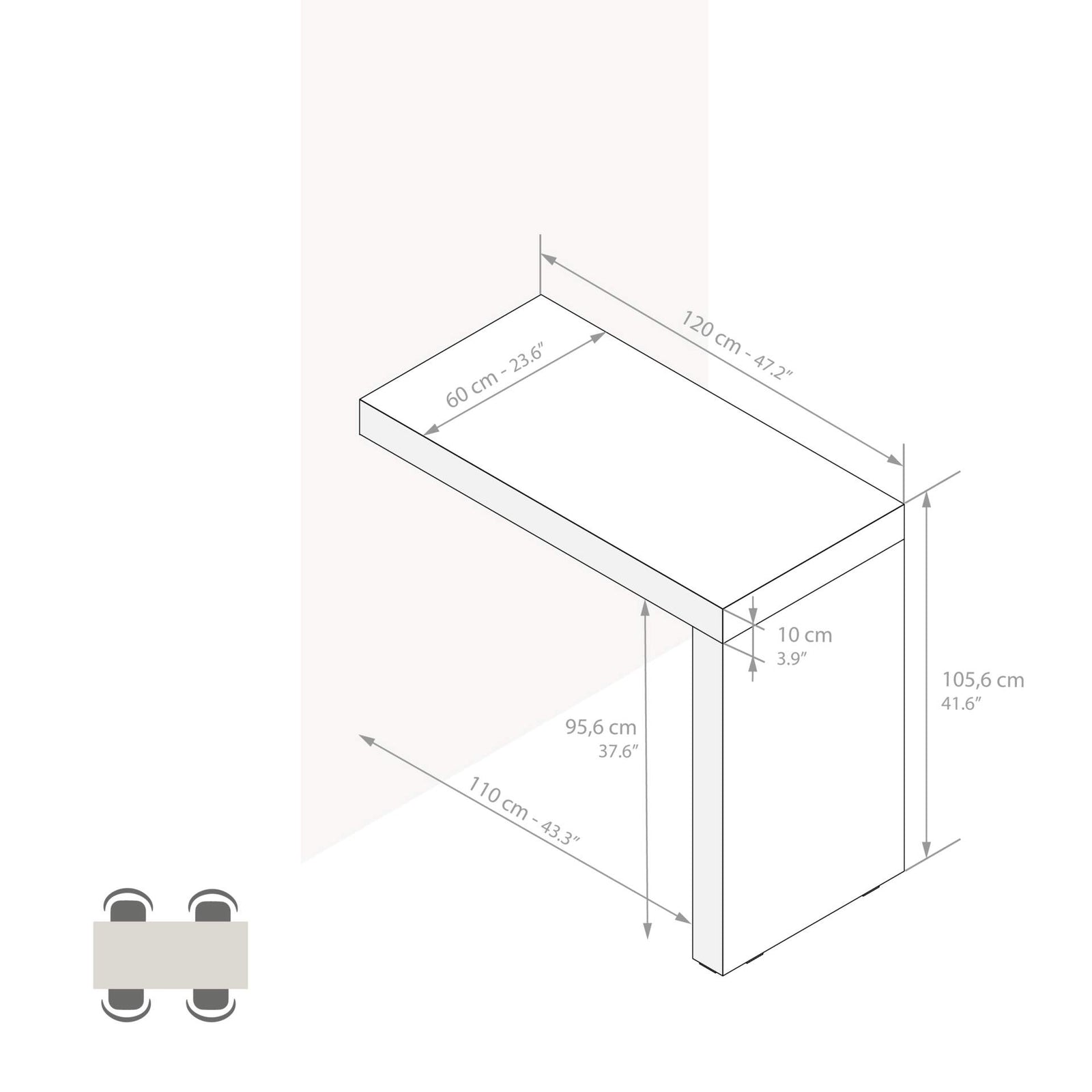 Penisola Evolution 120x60, Nero Frassino - Immagine tecnica 1