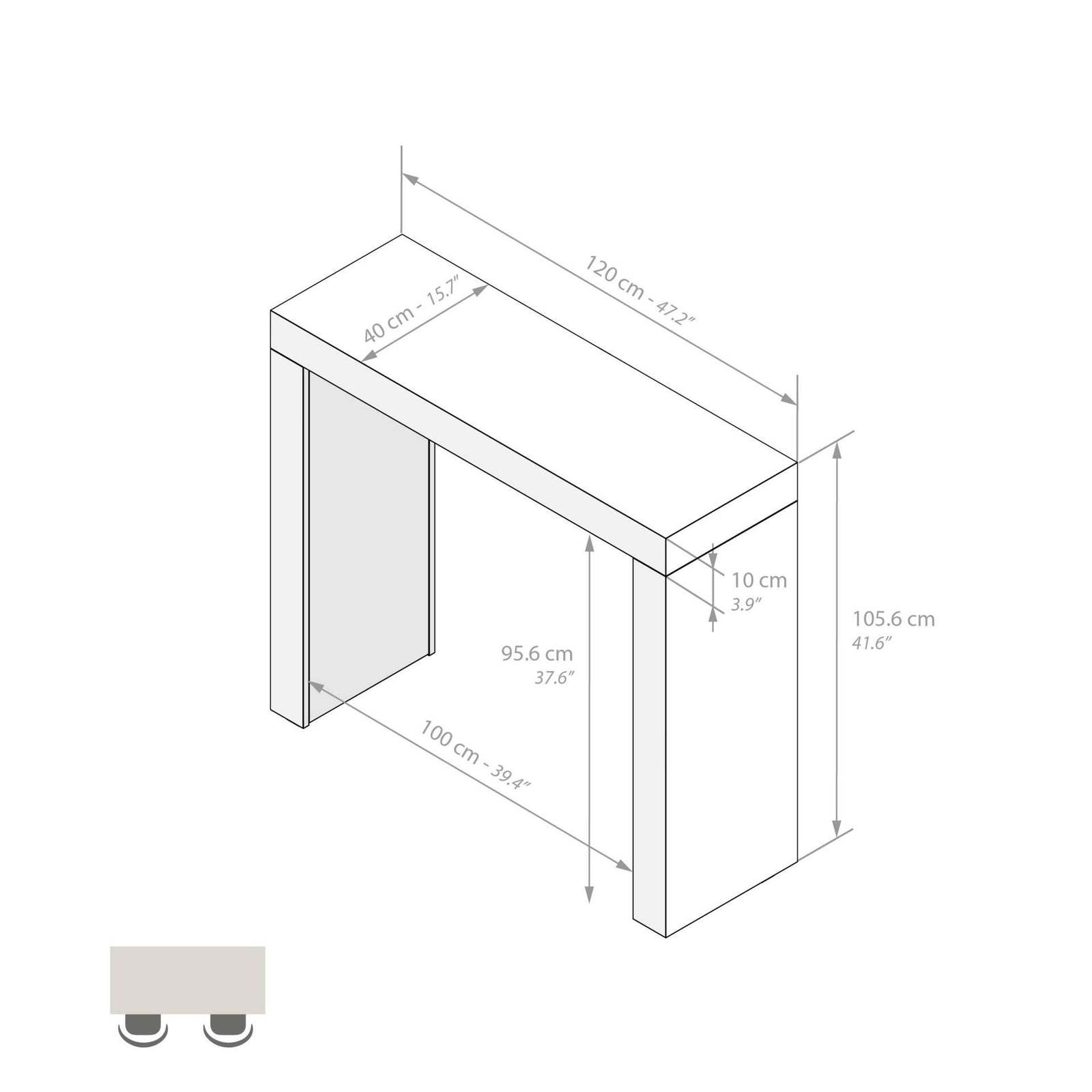 Tavolo Alto Evolution 120x40, Rovere Rustico con Due Gambe - Immagine tecnica 1