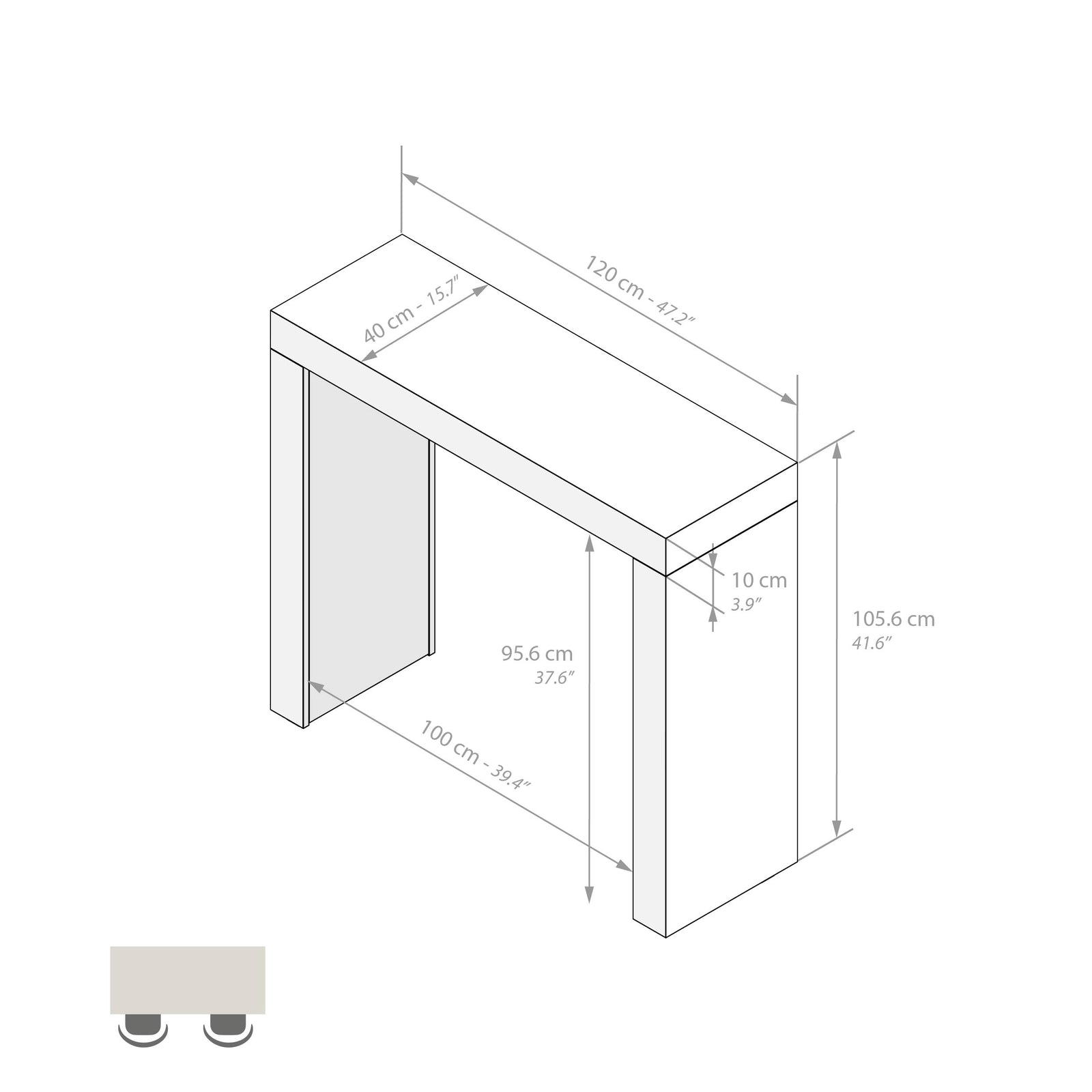 Evolution High Table with Two Legs 120x40, Dark Walnut - Immagine tecnica 1