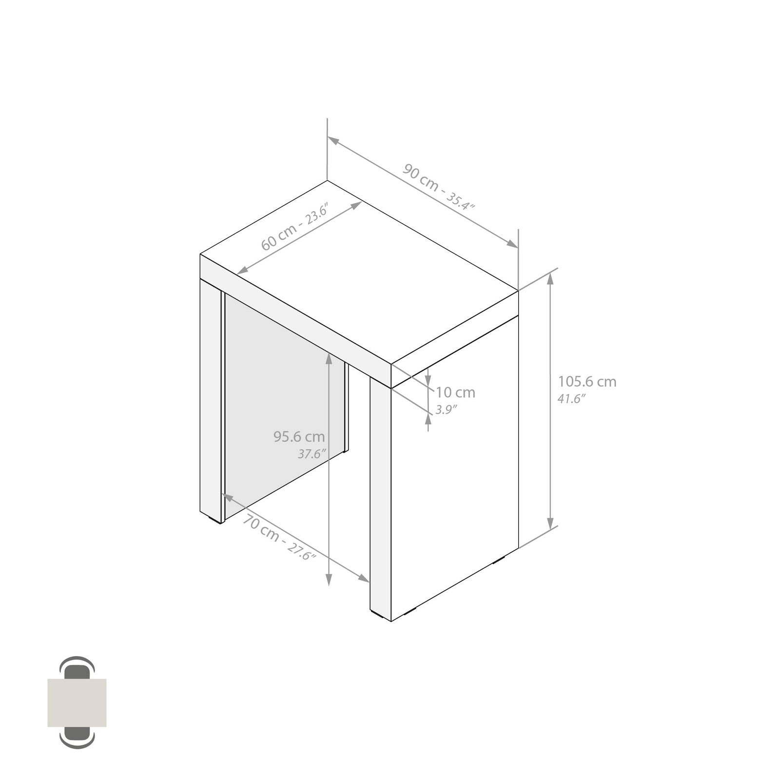 Table Haute Evolution 90x60, Frêne Noir avec 2 pieds - Immagine tecnica 1