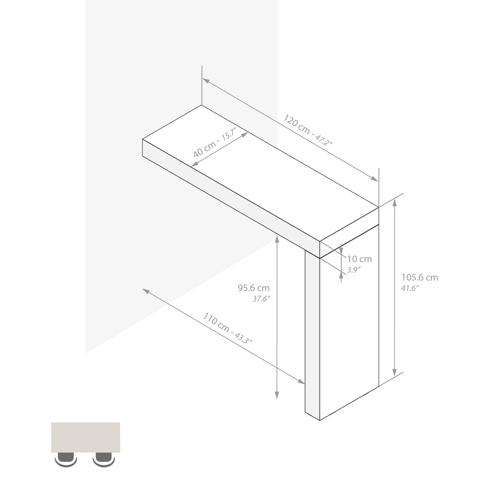 Péninsule Evolution 120x40, Bois Rustique - Immagine tecnica 1
