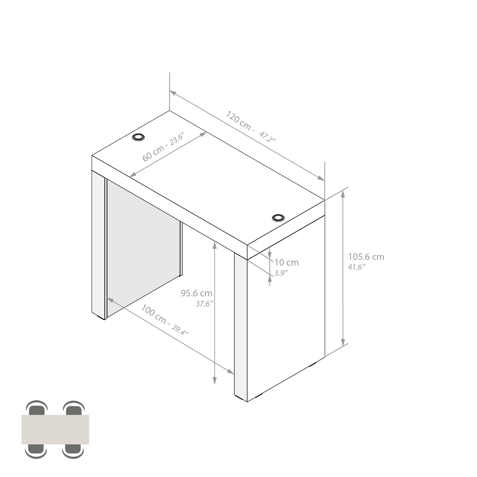 Evolution High Table with Wireless Charger 120x60, Light Oak - Immagine tecnica 1