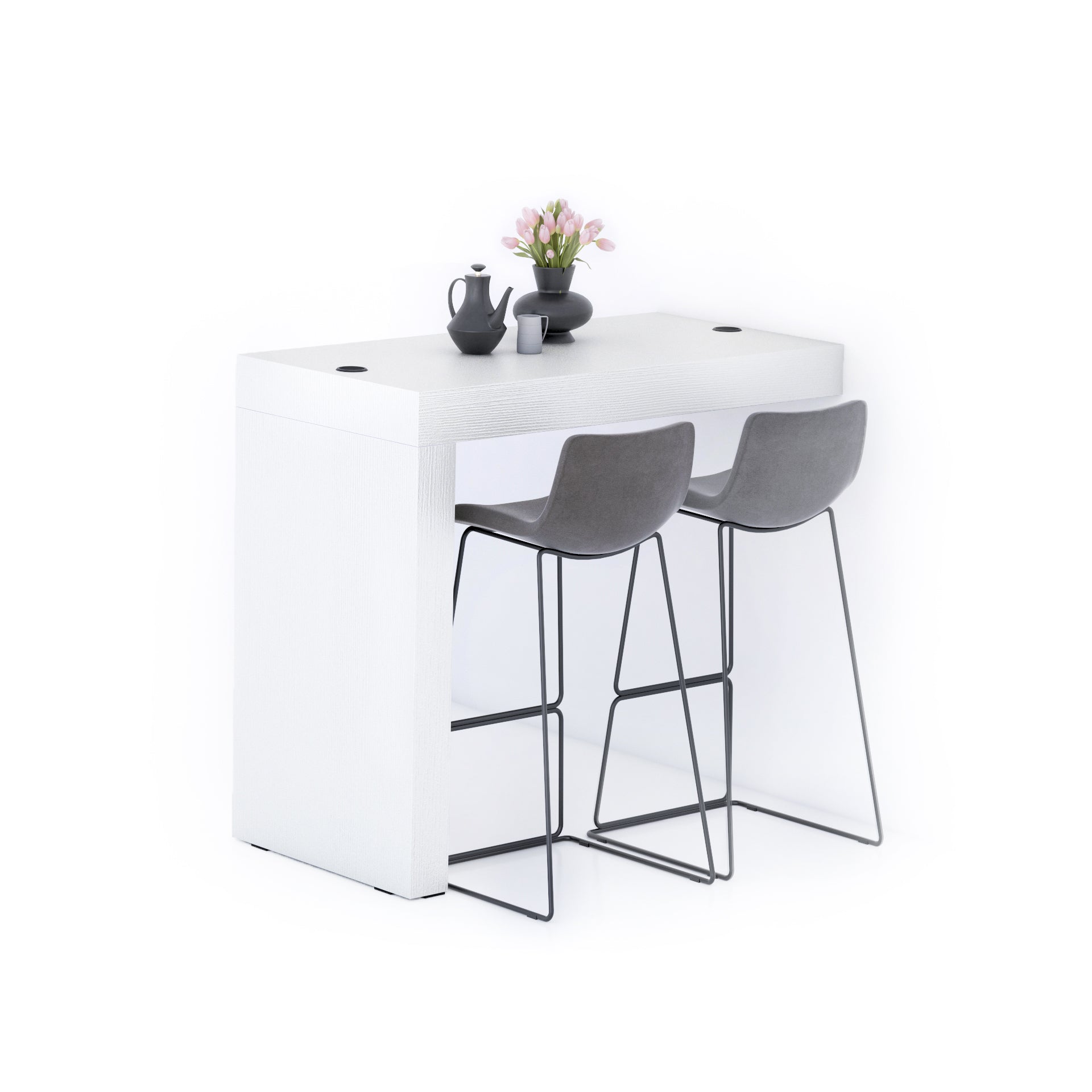 Evolution Küchenhalbinsel 120x60 mit kabellosem Ladegerät, Esche, Weiß