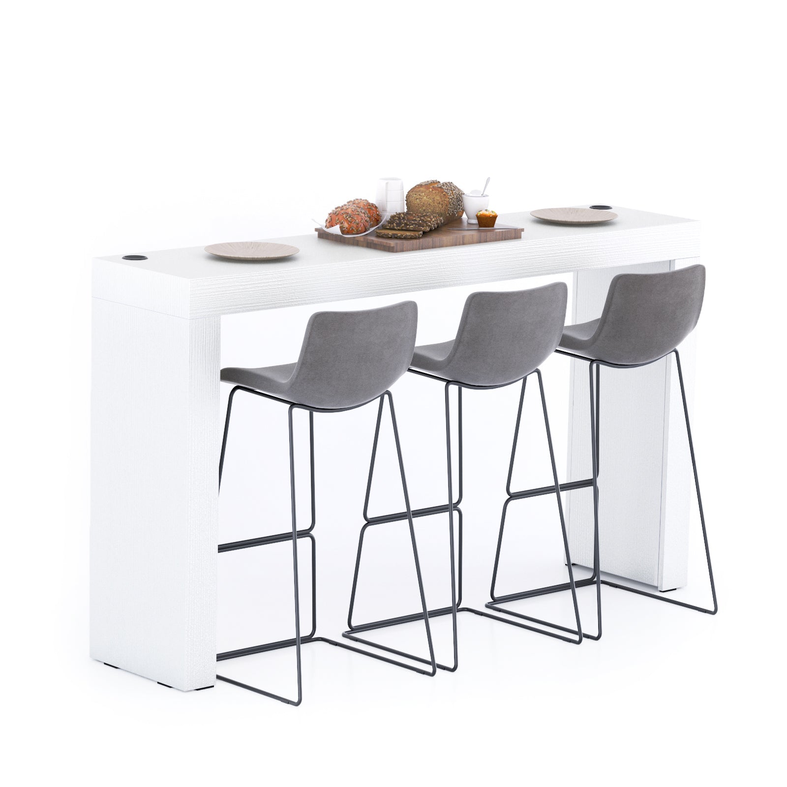 Evolution High Table with Wireless Charger 180x40, Ashwood White - Main image
