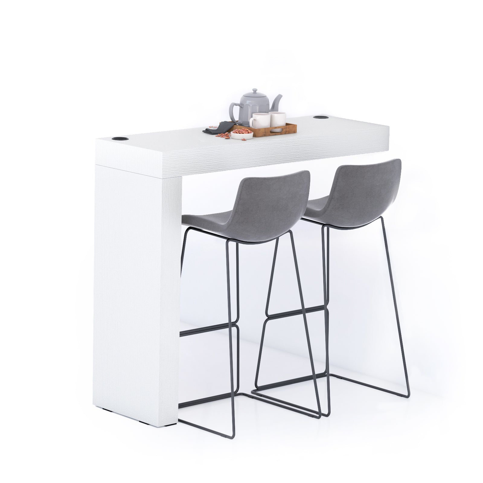 Evolution Küchenhalbinsel 120x40 mit kabellosem Ladegerät, Esche, Weiß