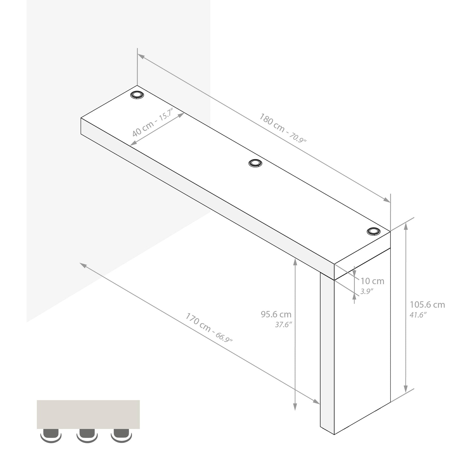 Penisola Evolution 180x40, Rovere Naturale con Caricatore Wireless - Immagine tecnica 1