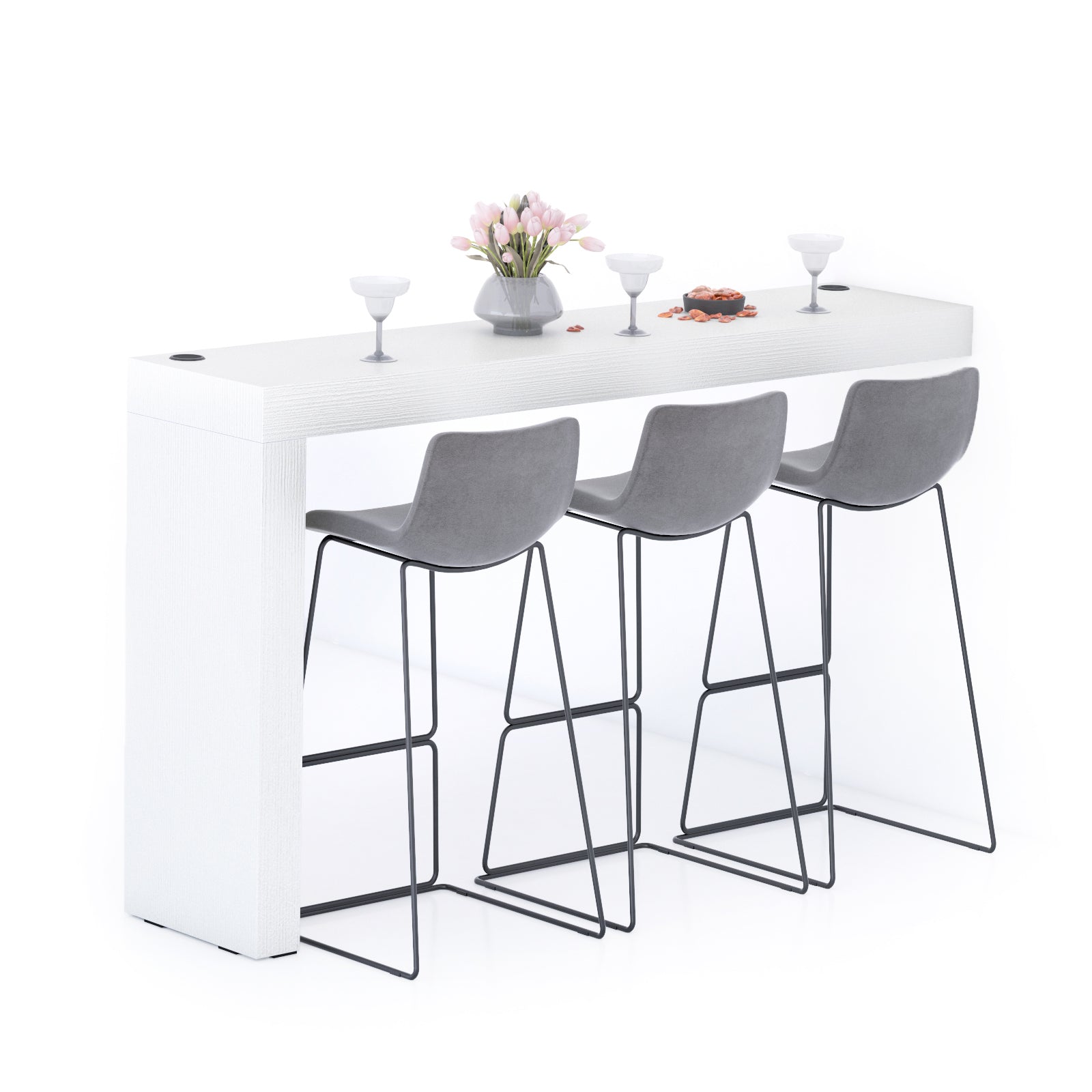 Evolution Küchenhalbinsel mit kabellosem Ladegerät 180x40, Esche, Weiß