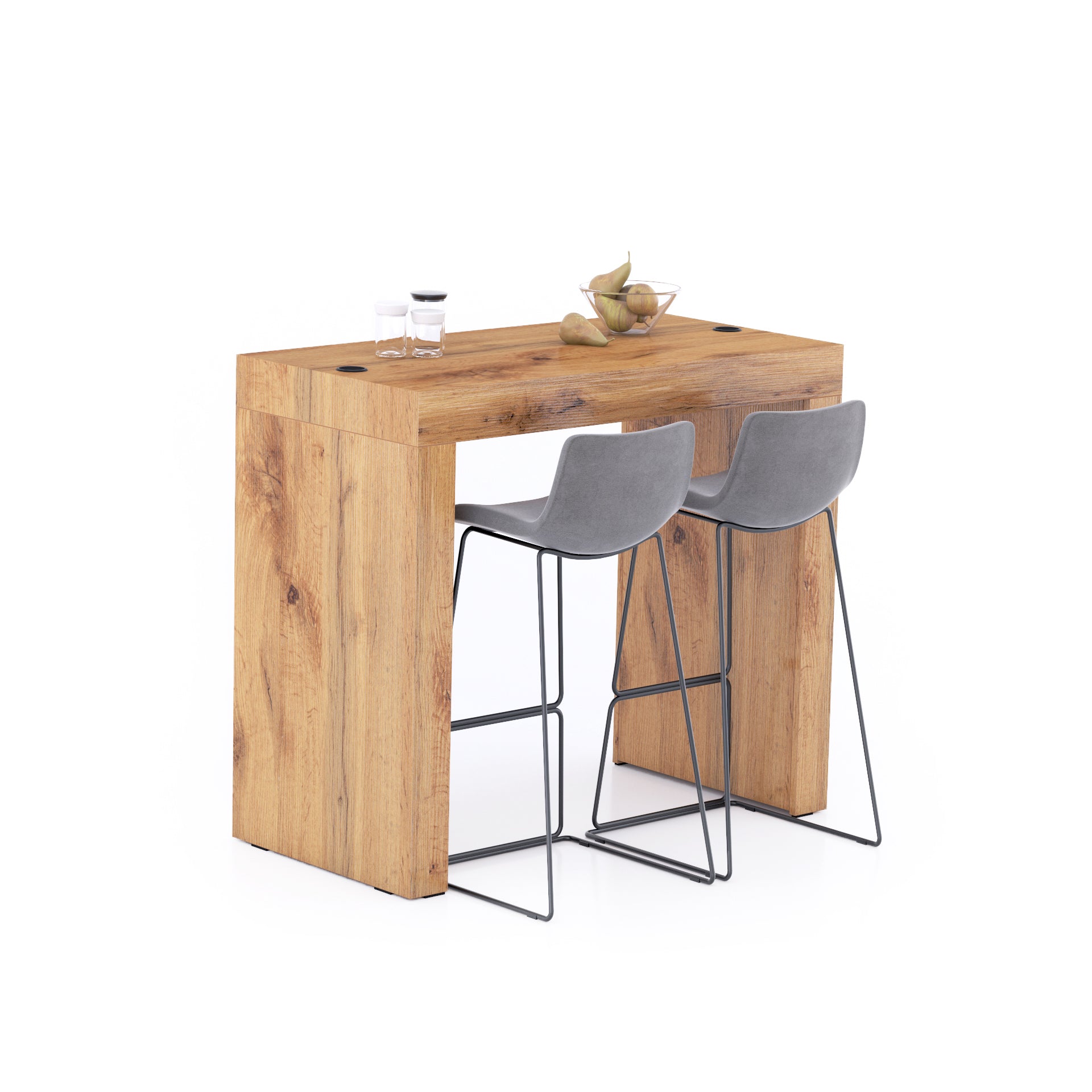 Table Haute Evolution 120x60, Bois Rustique avec 2 pieds et Chargeur Sans Fil - Main image