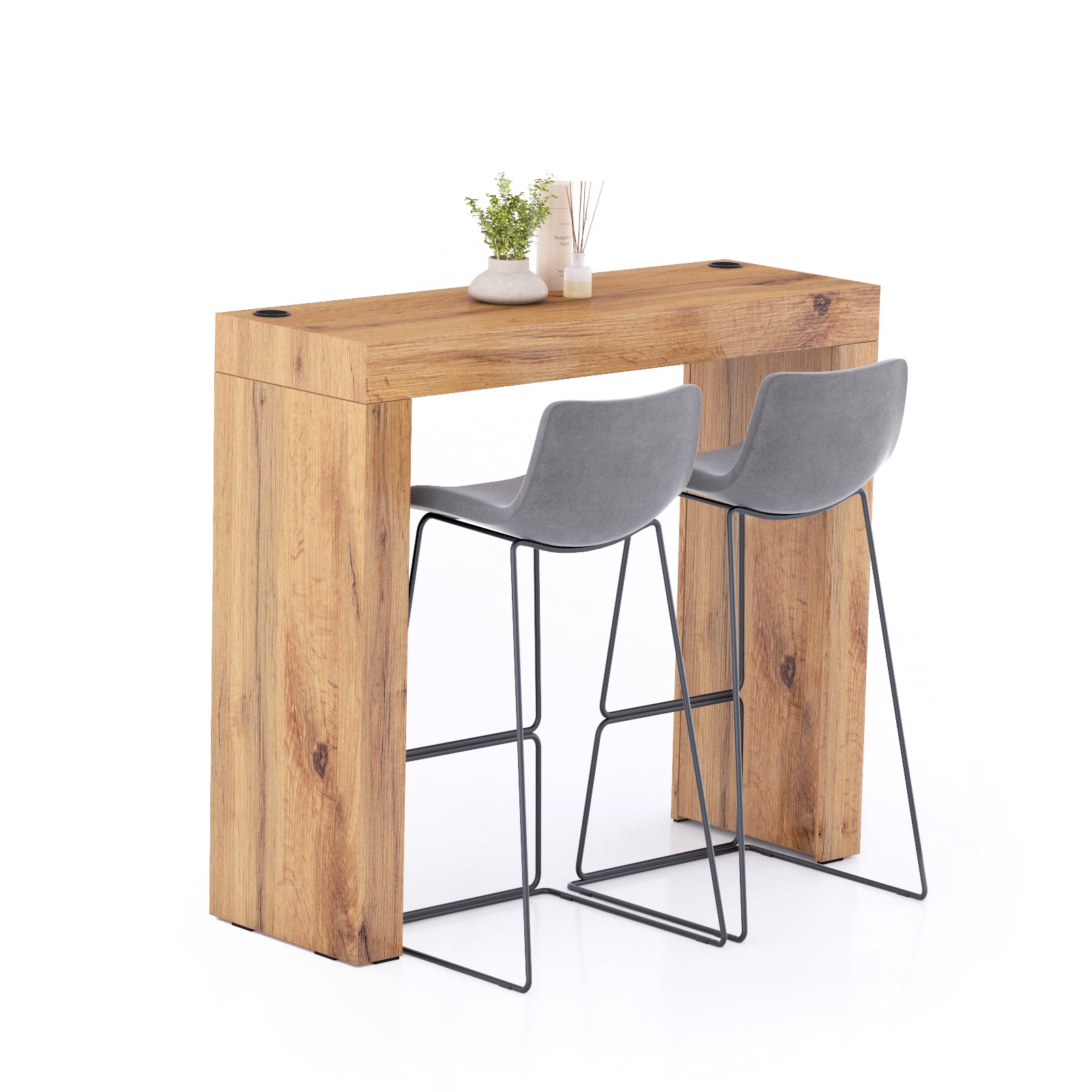 Table Haute Evolution 120x40, Bois Rustique avec 2 pieds et Chargeur Sans Fil - Main image