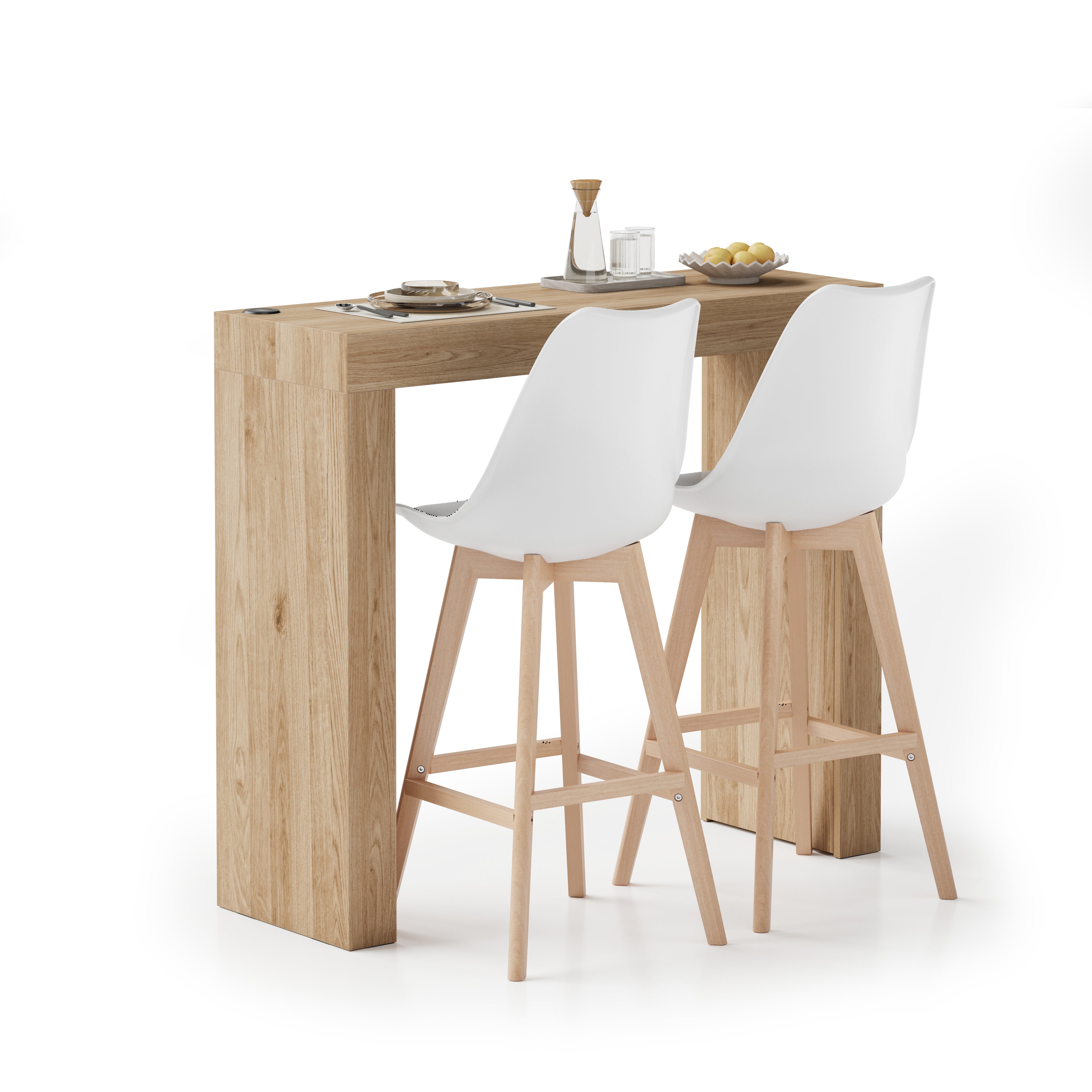 Table Haute Evolution 120x40, Chêne Clair avec 2 pieds et Chargeur Sans Fil - Main image