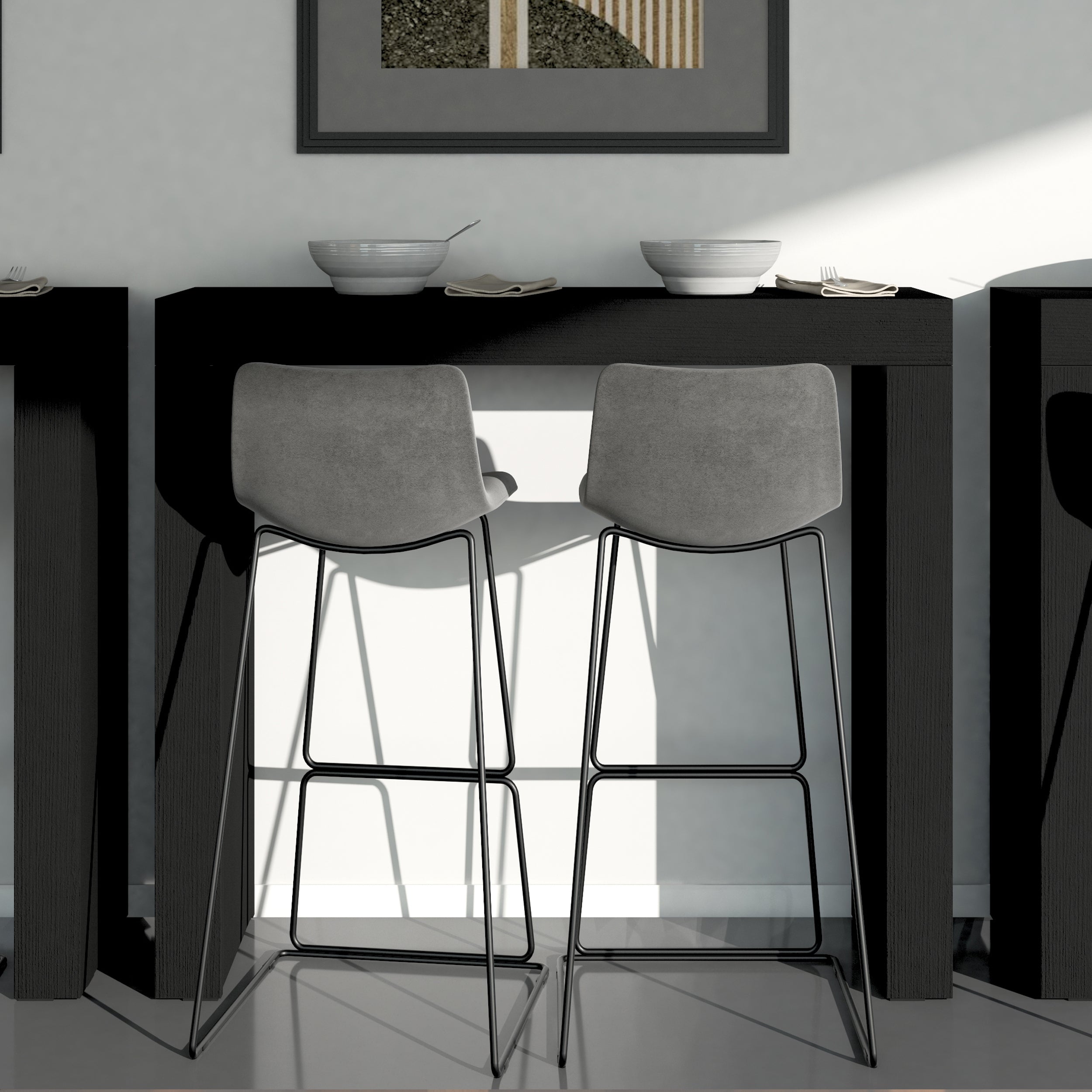 Mesa alta Evolution 120x40, Cemento Gris con dos patas y cargador inalámbrico - Set image 1