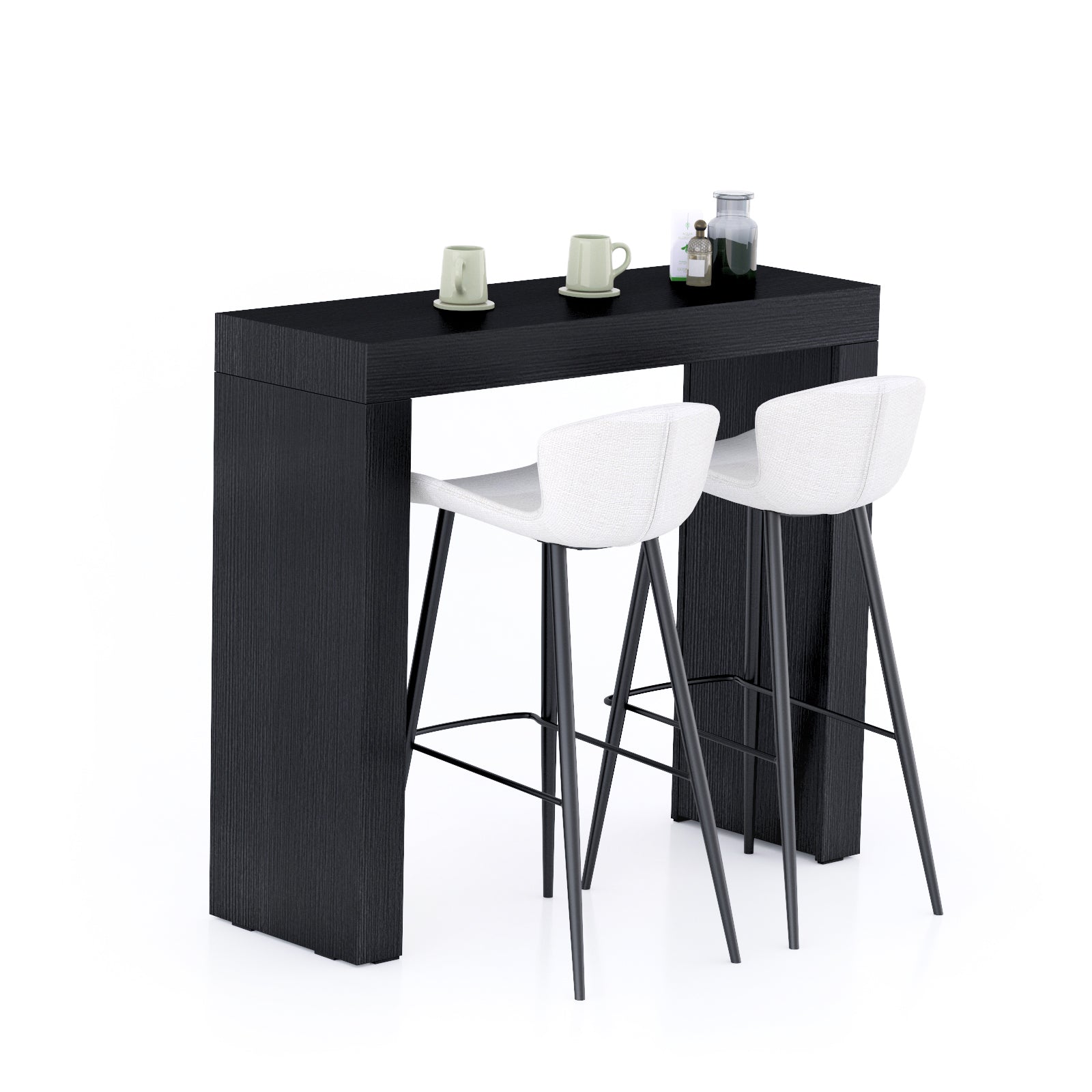 Table Haute Evolution 120x40, Frêne Noir avec 2 pieds