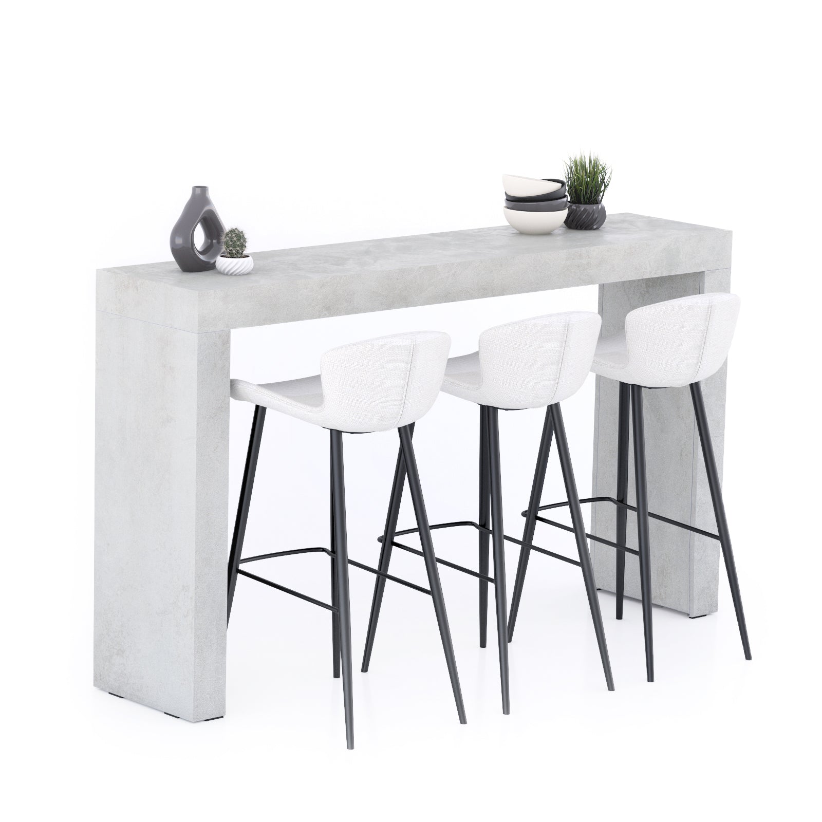 Table Haute Evolution 180x40, Gris béton avec 2 pieds