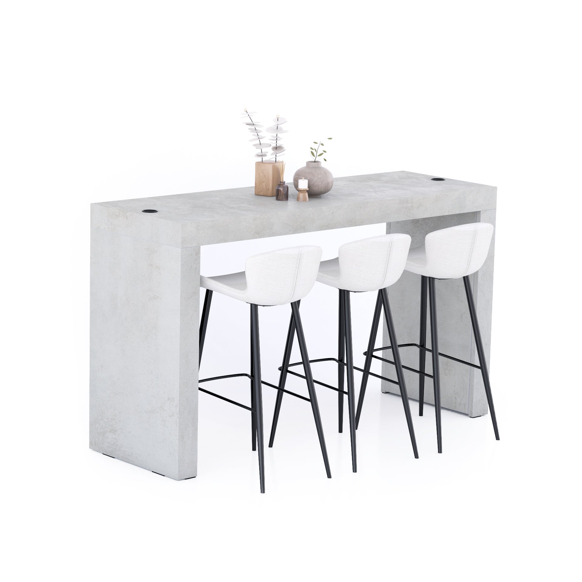 Mesa alta Evolution 180x60, Cemento Gris con dos patas y cargador inalámbrico - Main image