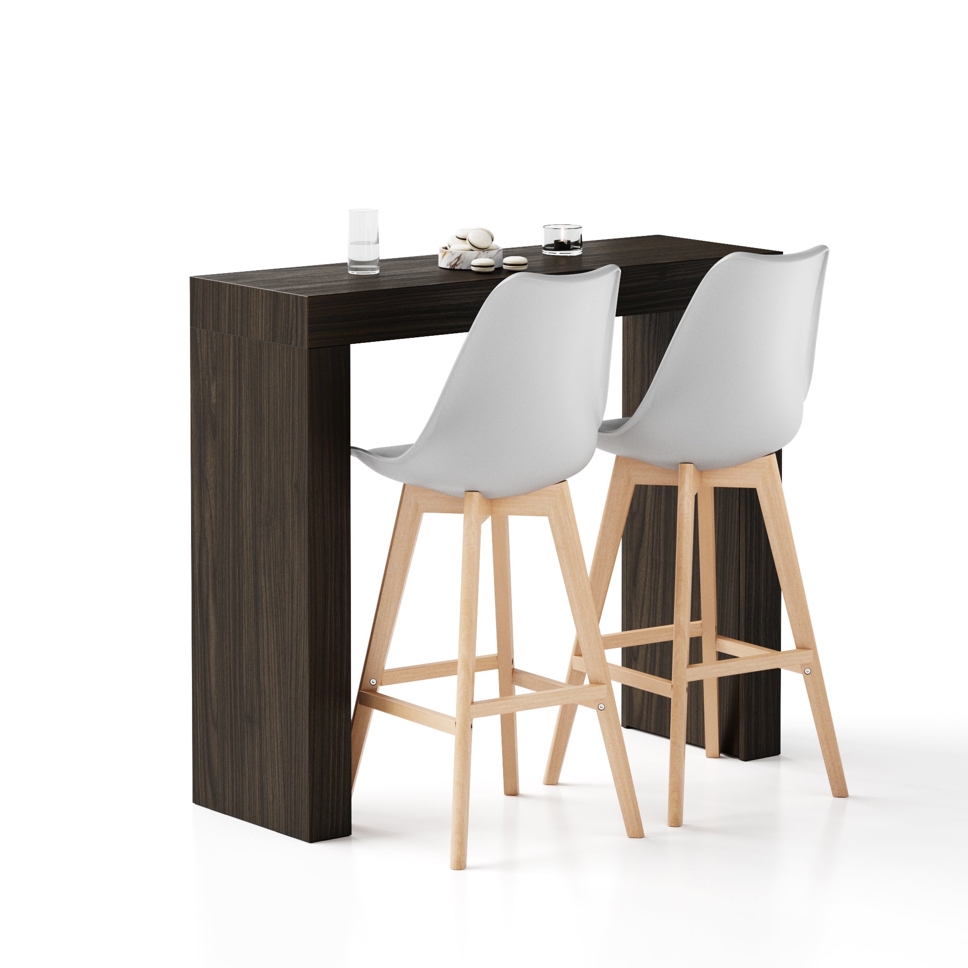 Tavolo Alto Evolution 120x40, Noce Scuro con Due Gambe - Immagine principale