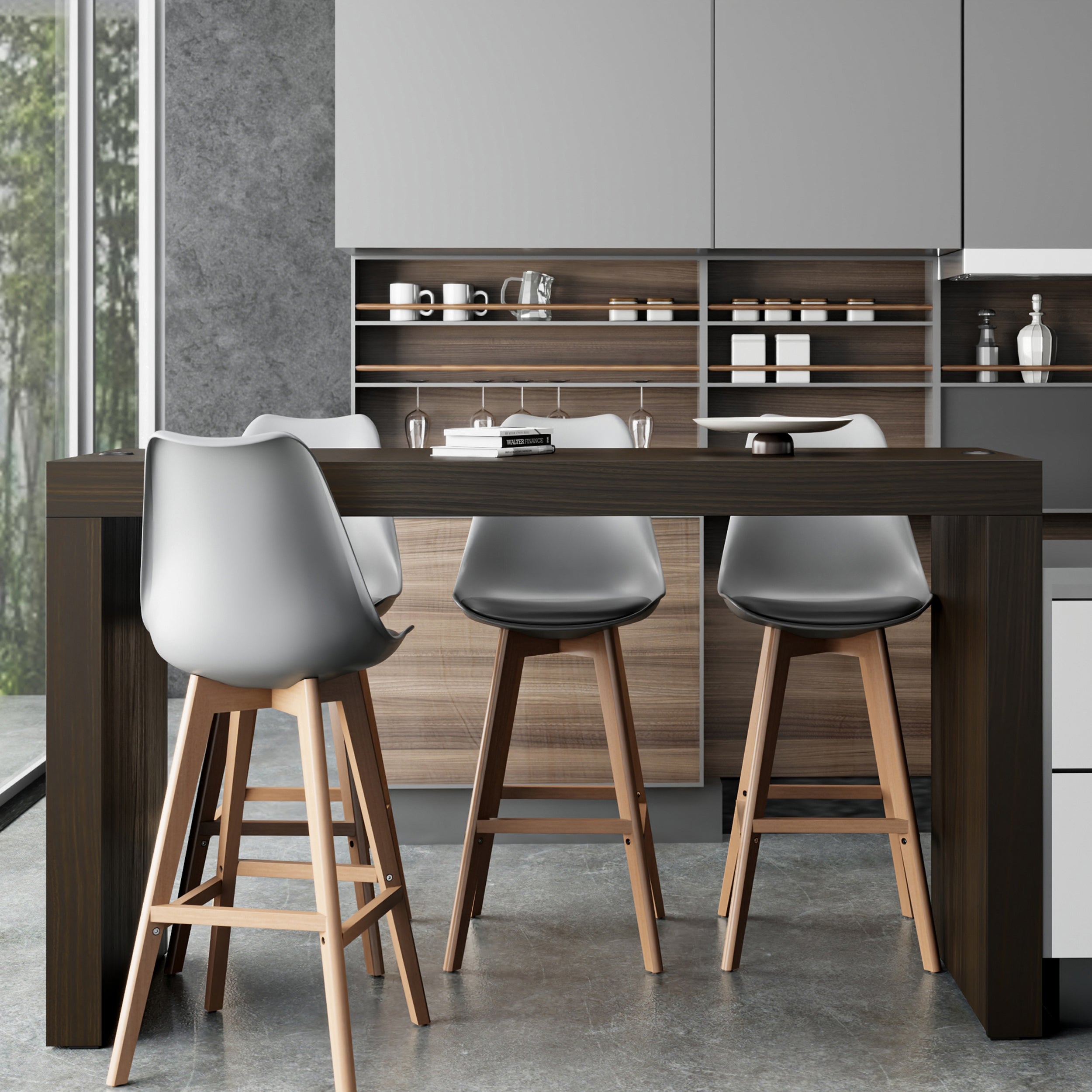 Evolution High Table with Two Legs and Wireless Charger 180x60, Dark Walnut - Set image 1