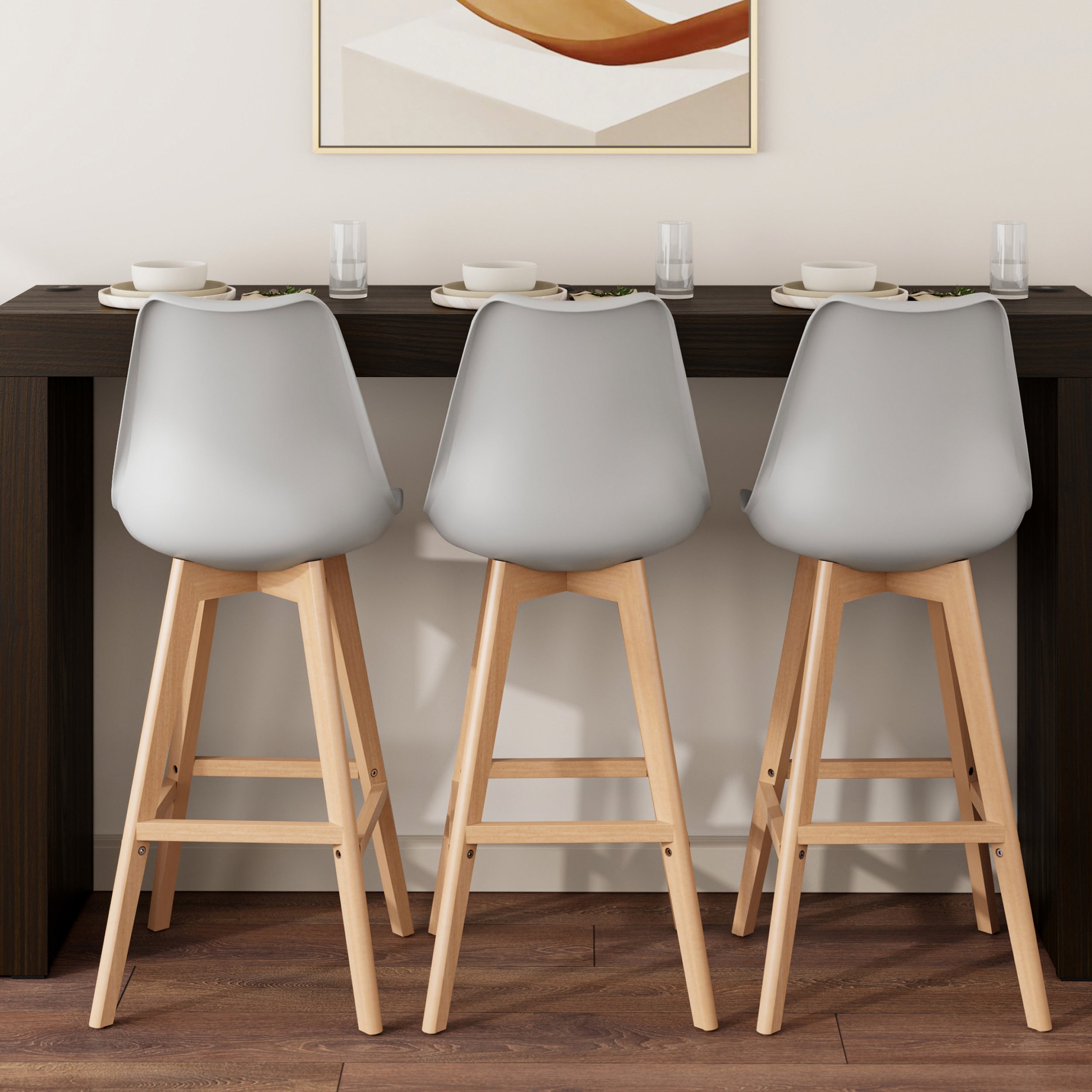 Tavolo Alto Evolution 180x40, Noce Scuro con Due Gambe e Caricatore Wireless - Immagine ambientata 1