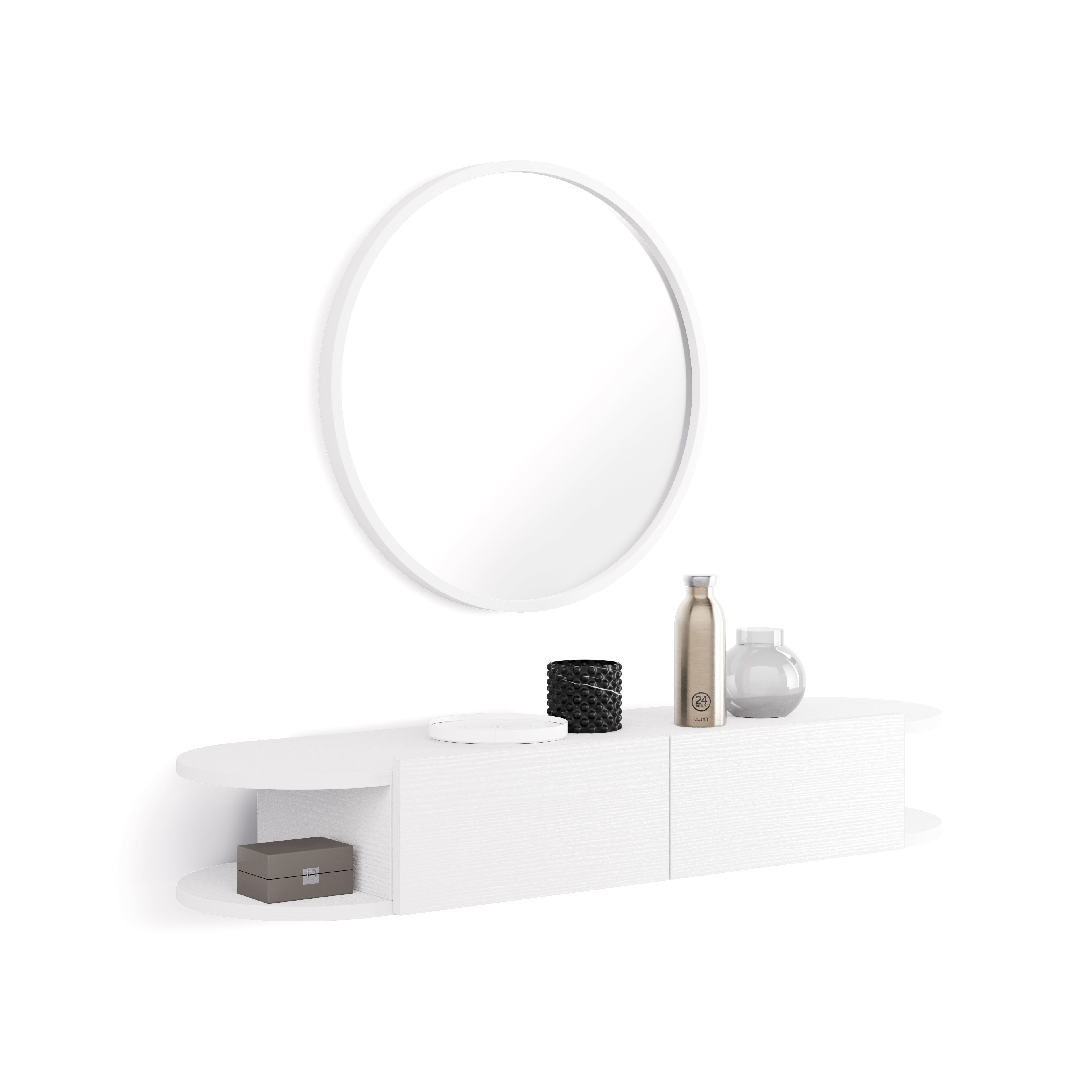 Console Murale Olivia avec 2 Tiroirs, Frêne Blanc