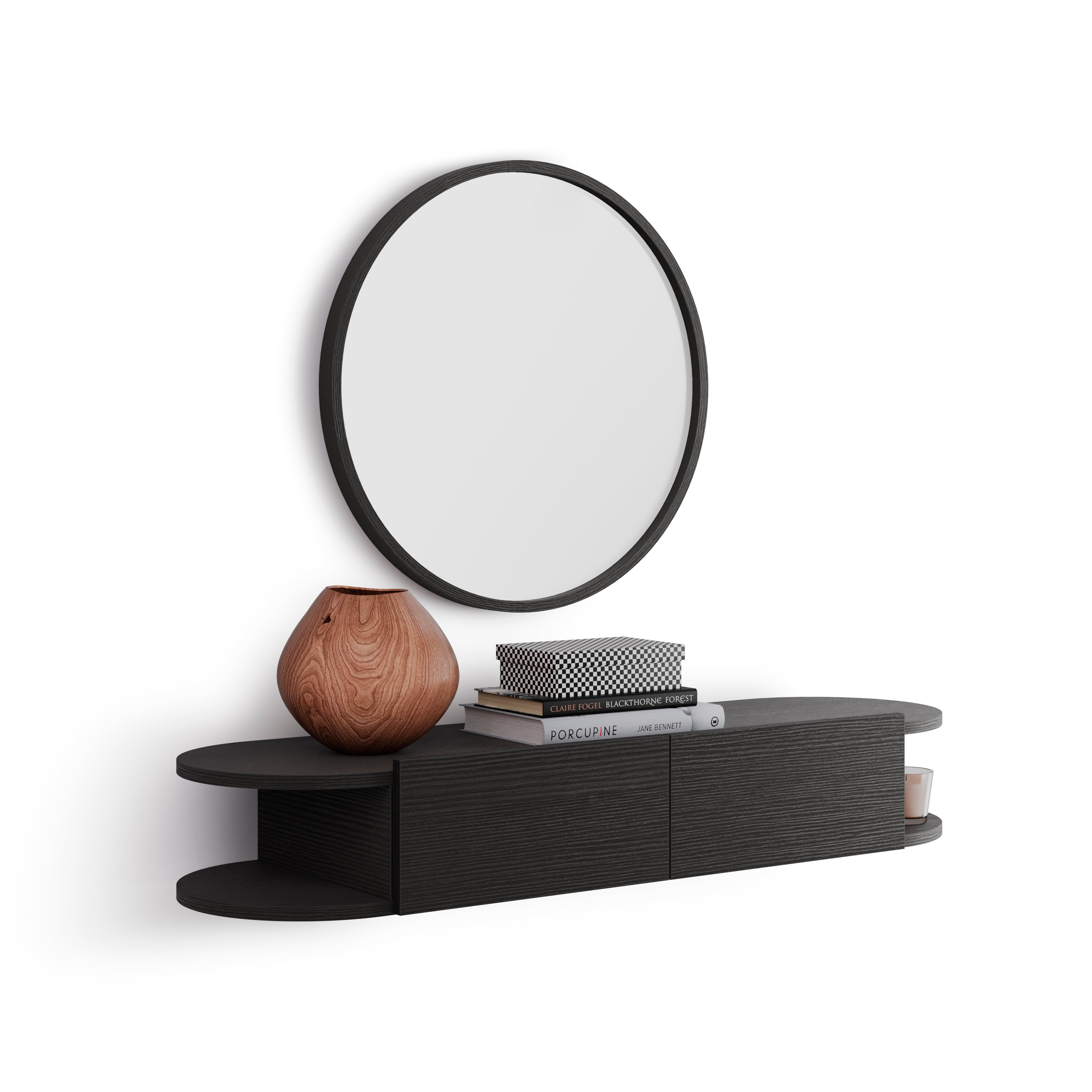 Wandkonsole Olivia mit 2 Schubladen, Esche, Schwarz