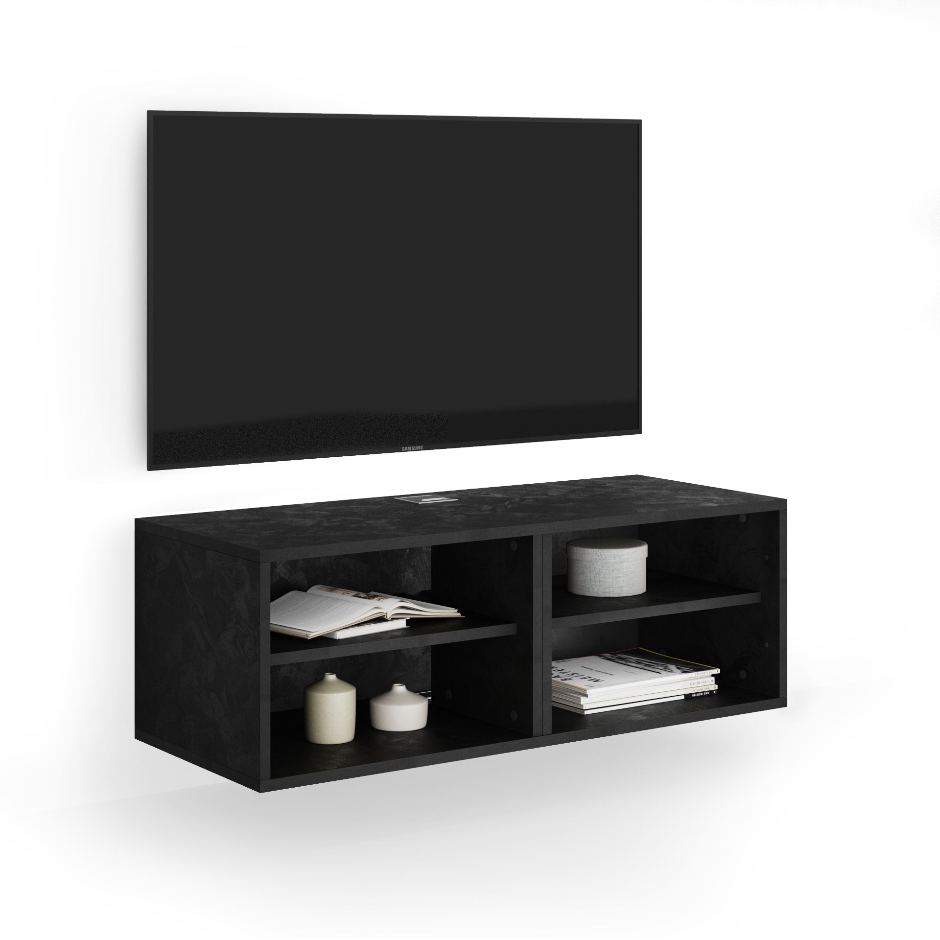 Porta Tv sospeso X Senza Anta, Nero Cemento - Immagine principale