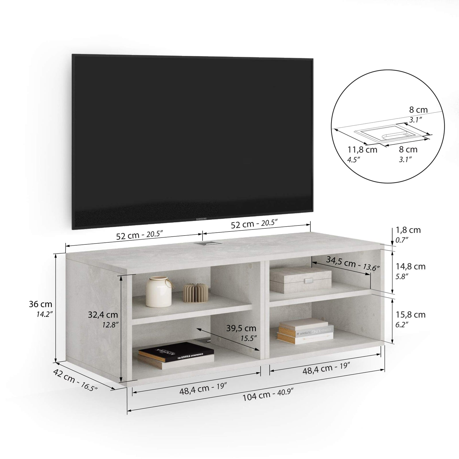 tv wandmeubel x grijs beton - Immagine tecnica 1