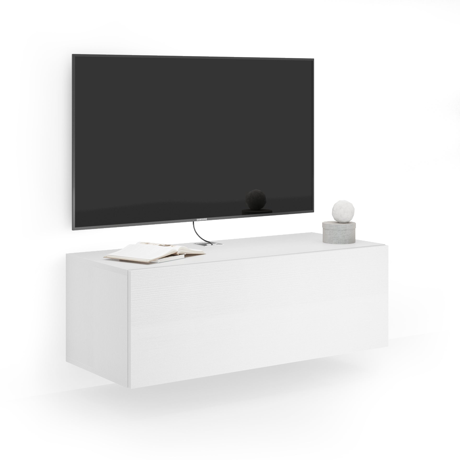 Porta Tv sospeso Easy Con Anta Ribalta, Bianco Frassino