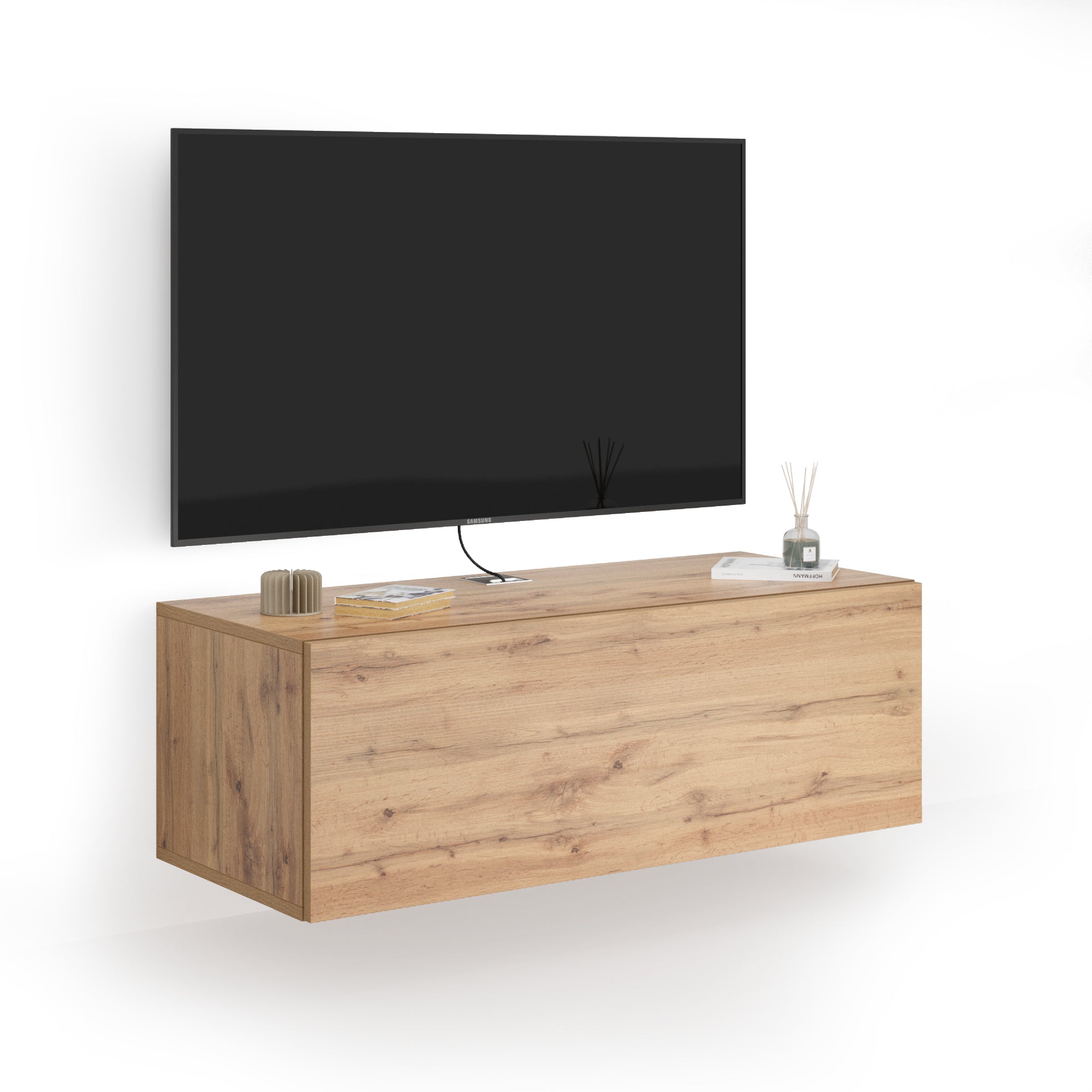 Meuble TV Mural Easy Avec Porte Abattante, Bois Rustique