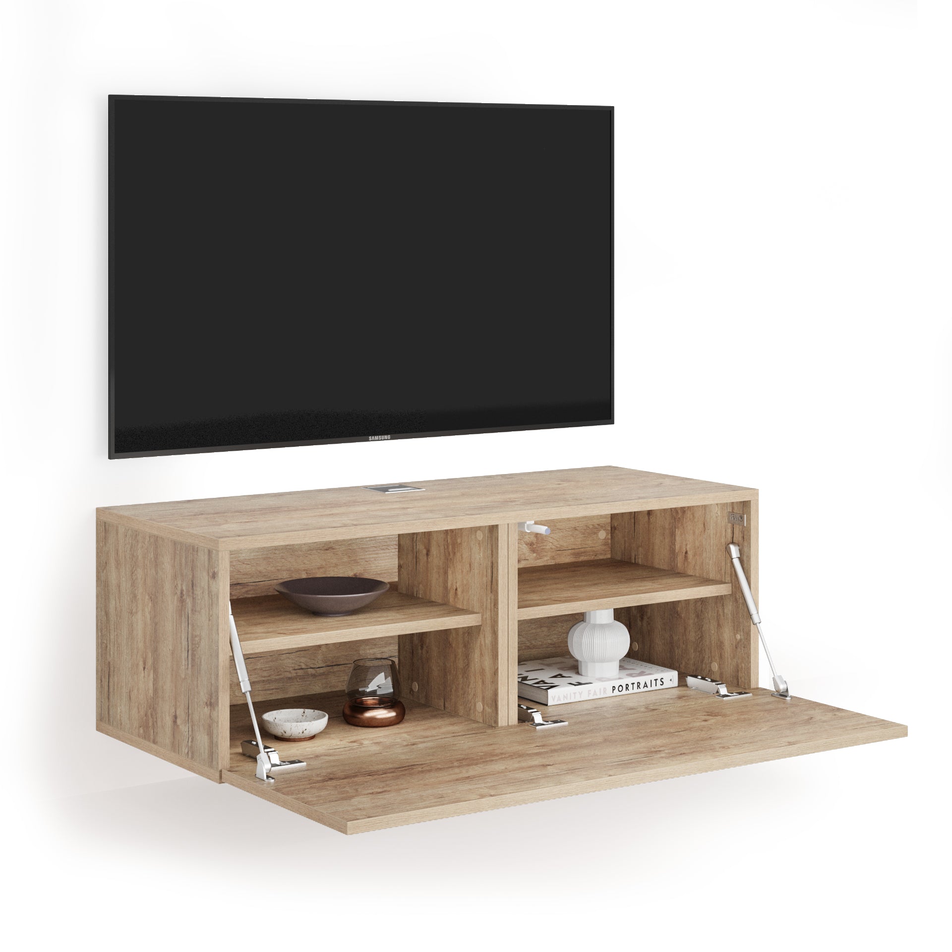 Easy Wall TV Unit with Flap Door, Oak