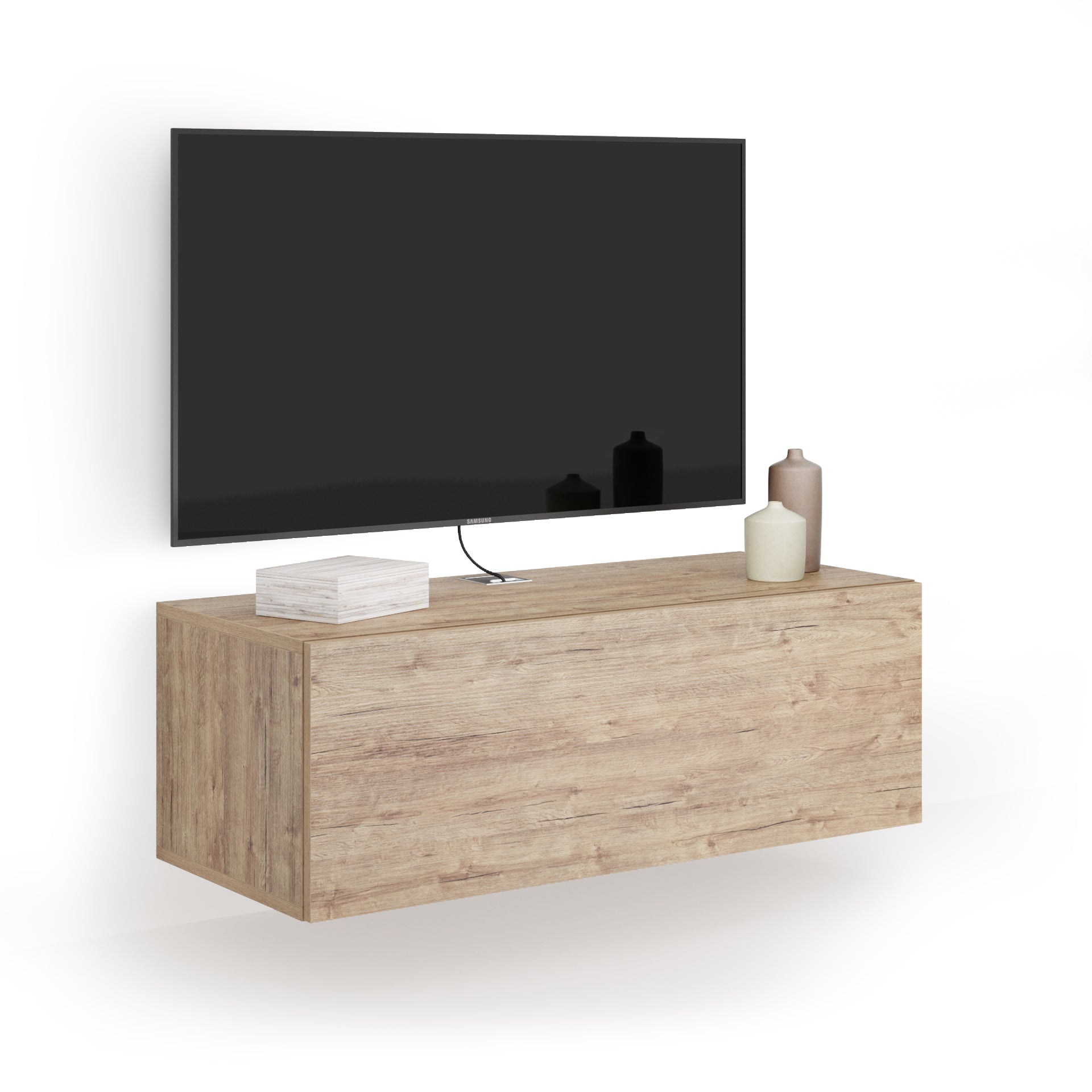 Meuble TV Mural Easy Avec Porte Abattante, Chêne Naturel