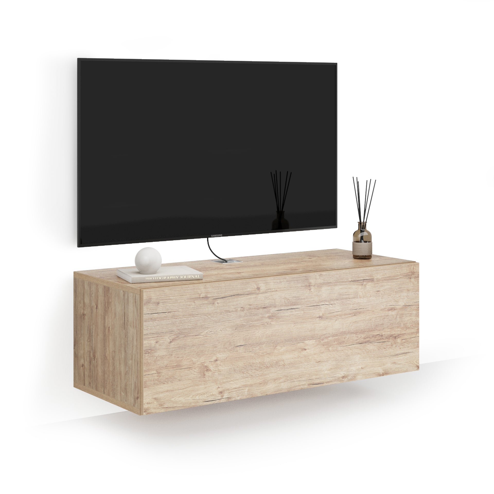 Easy Wall TV Unit with Drawer, Ashwood Oak