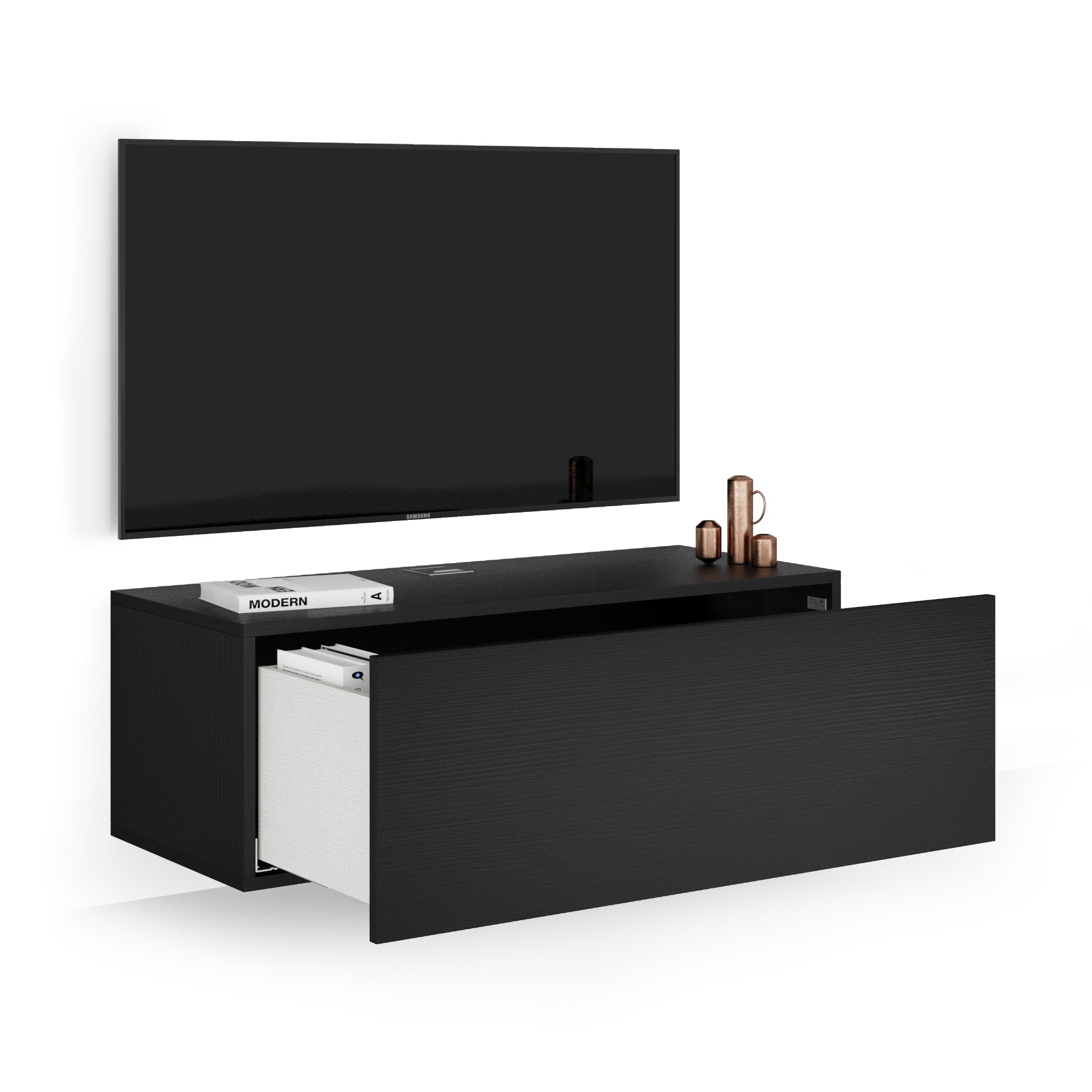Easy Wall TV Unit with Drawer, Ashwood Black - Detail image 1