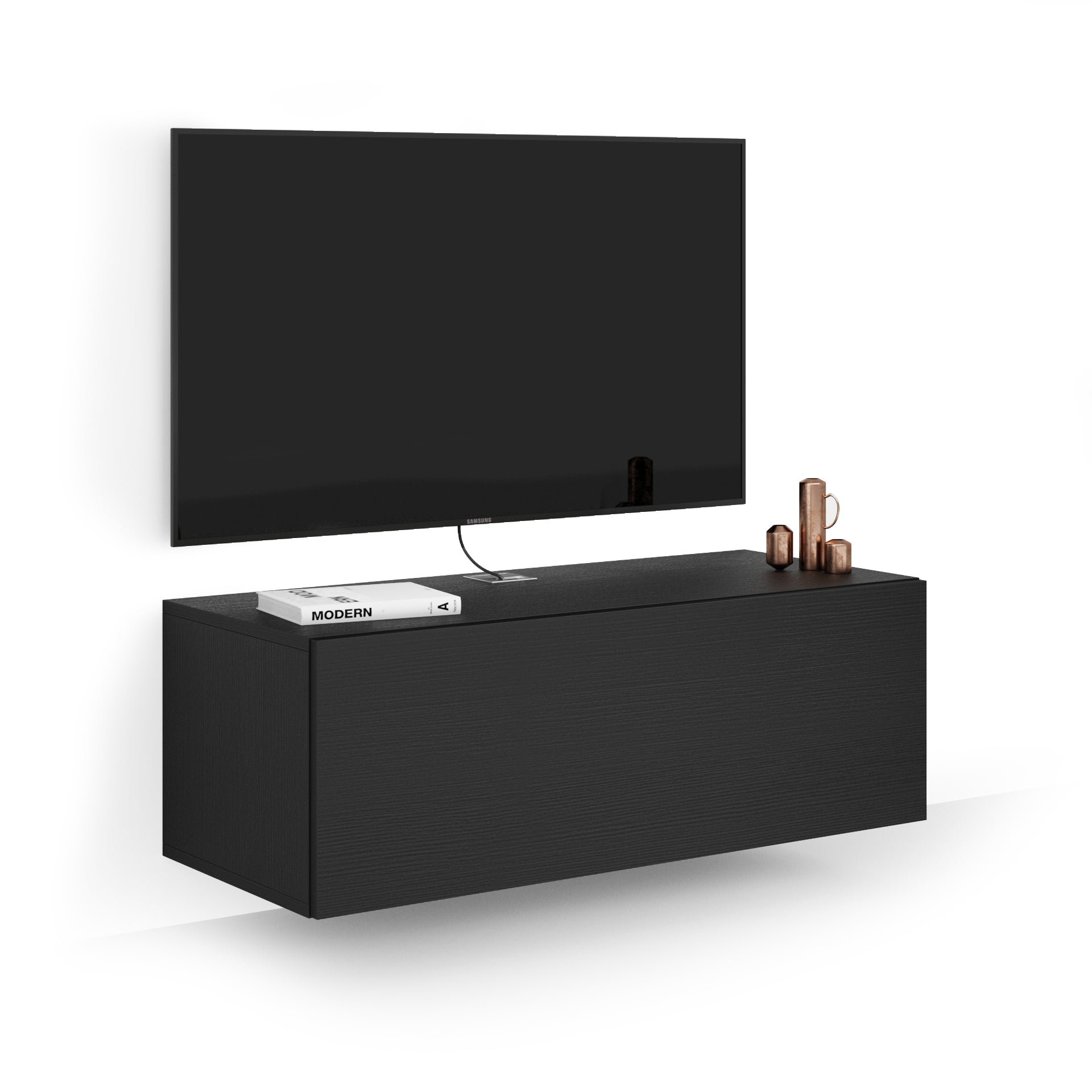 Easy Wall TV Unit with Drawer, Ashwood Black