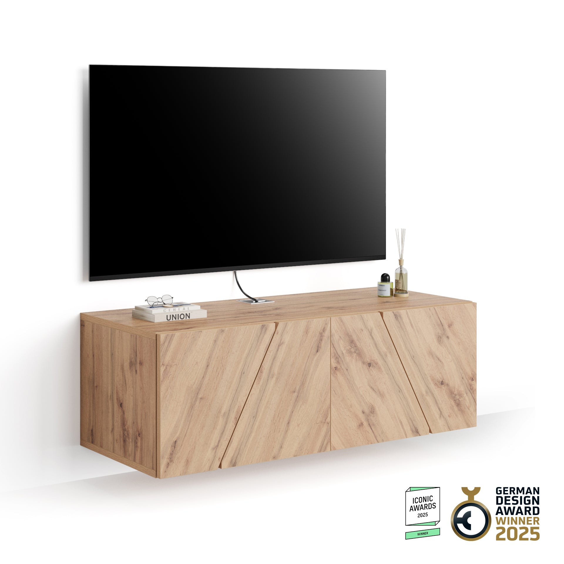 Meuble TV Mural Emma Avec Porte, Bois Rustique
