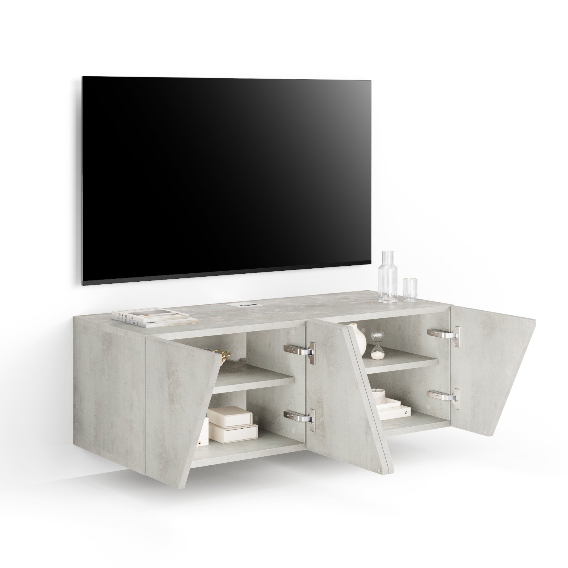 Emma Wall TV Unit with Door, Concrete Effect, Grey