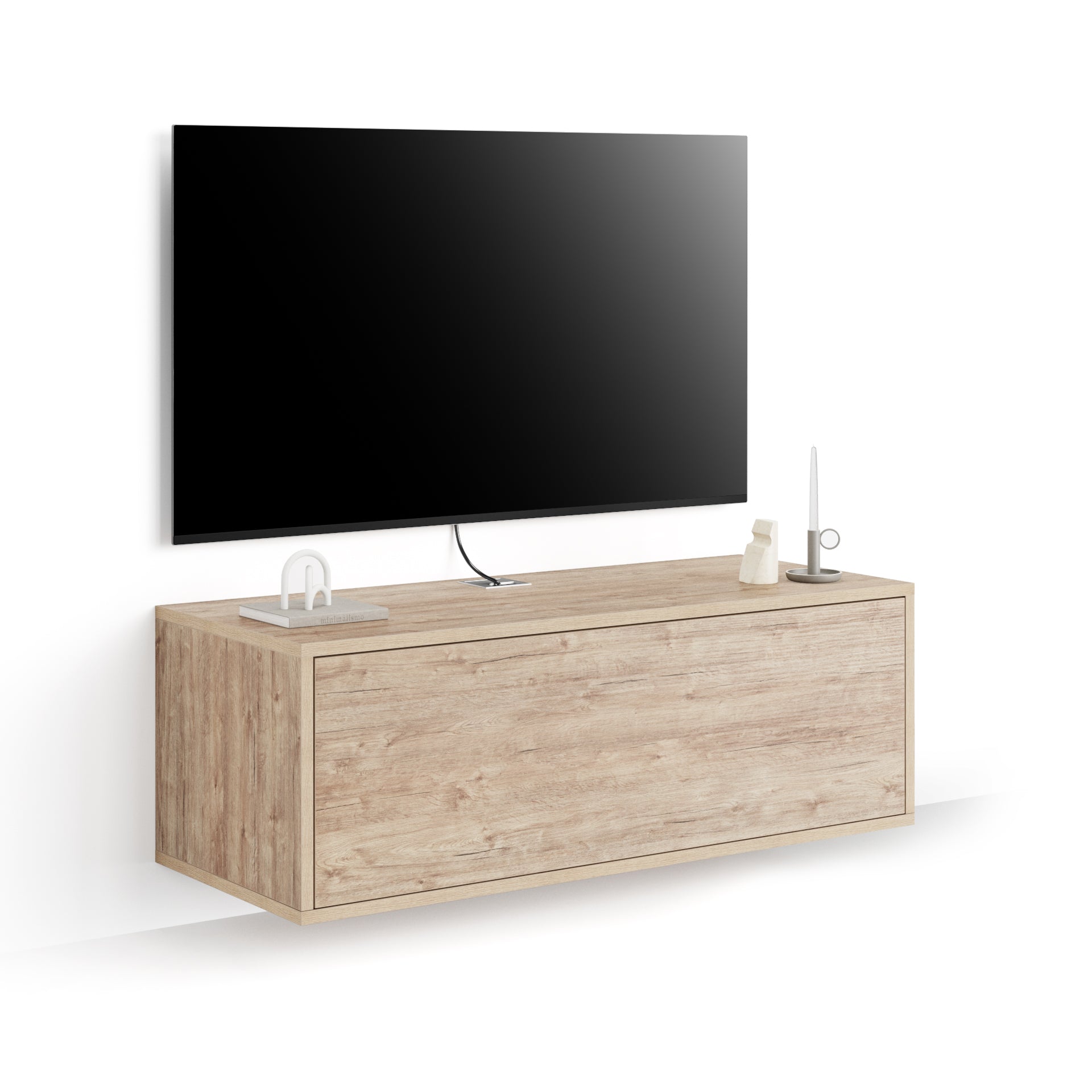 Mueble TV suspendido Iacopo con cajón, color encina - Main image